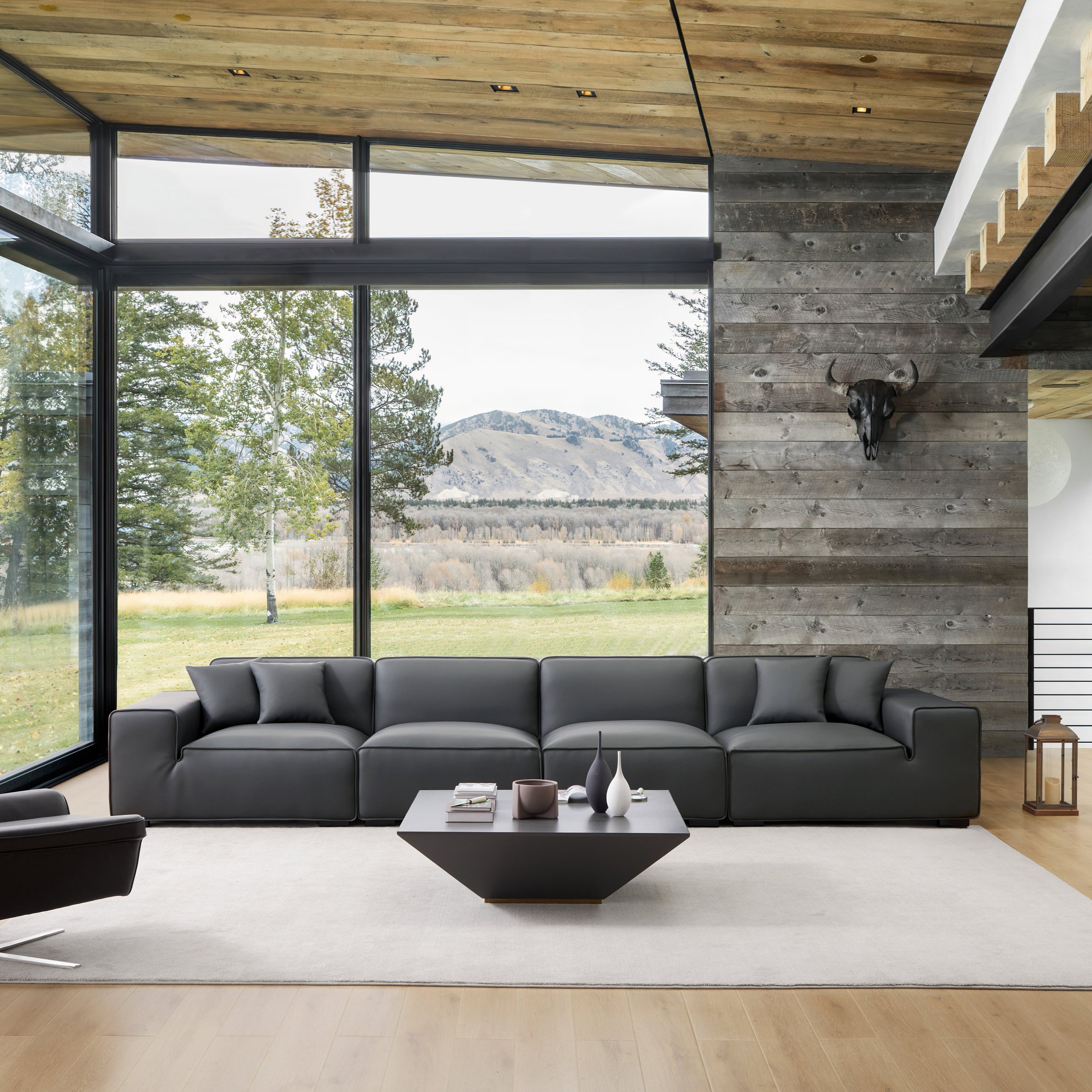 Domus Modular Dark Gray Leather Sofa