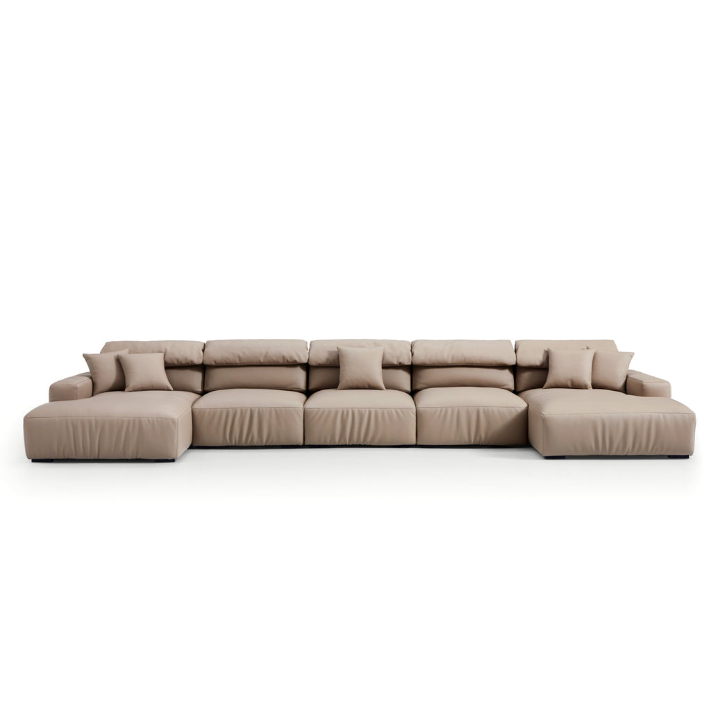 Chestnut Khaki Leather Double Chaise Sectional
