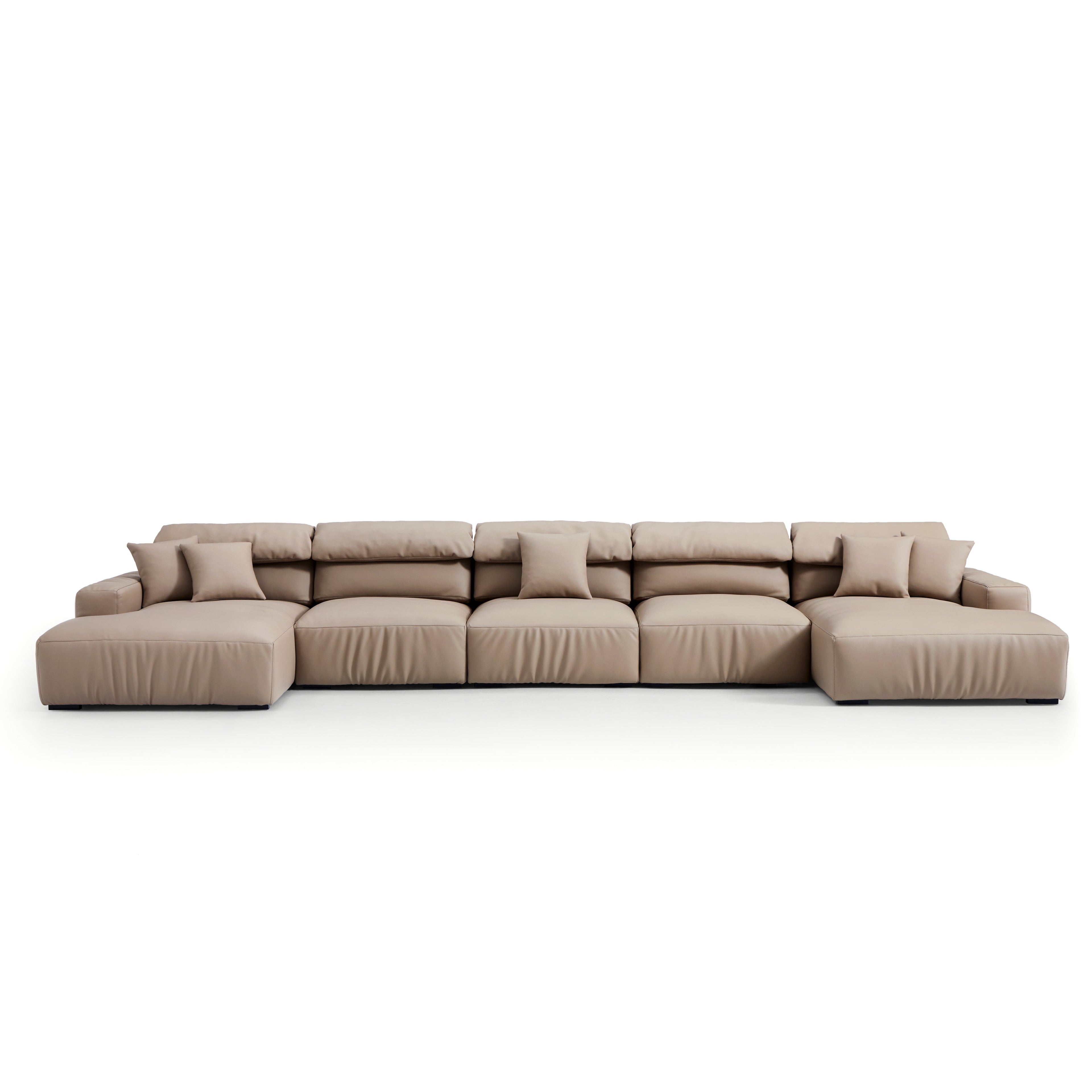 Chestnut Khaki Leather Double Chaise Sectional