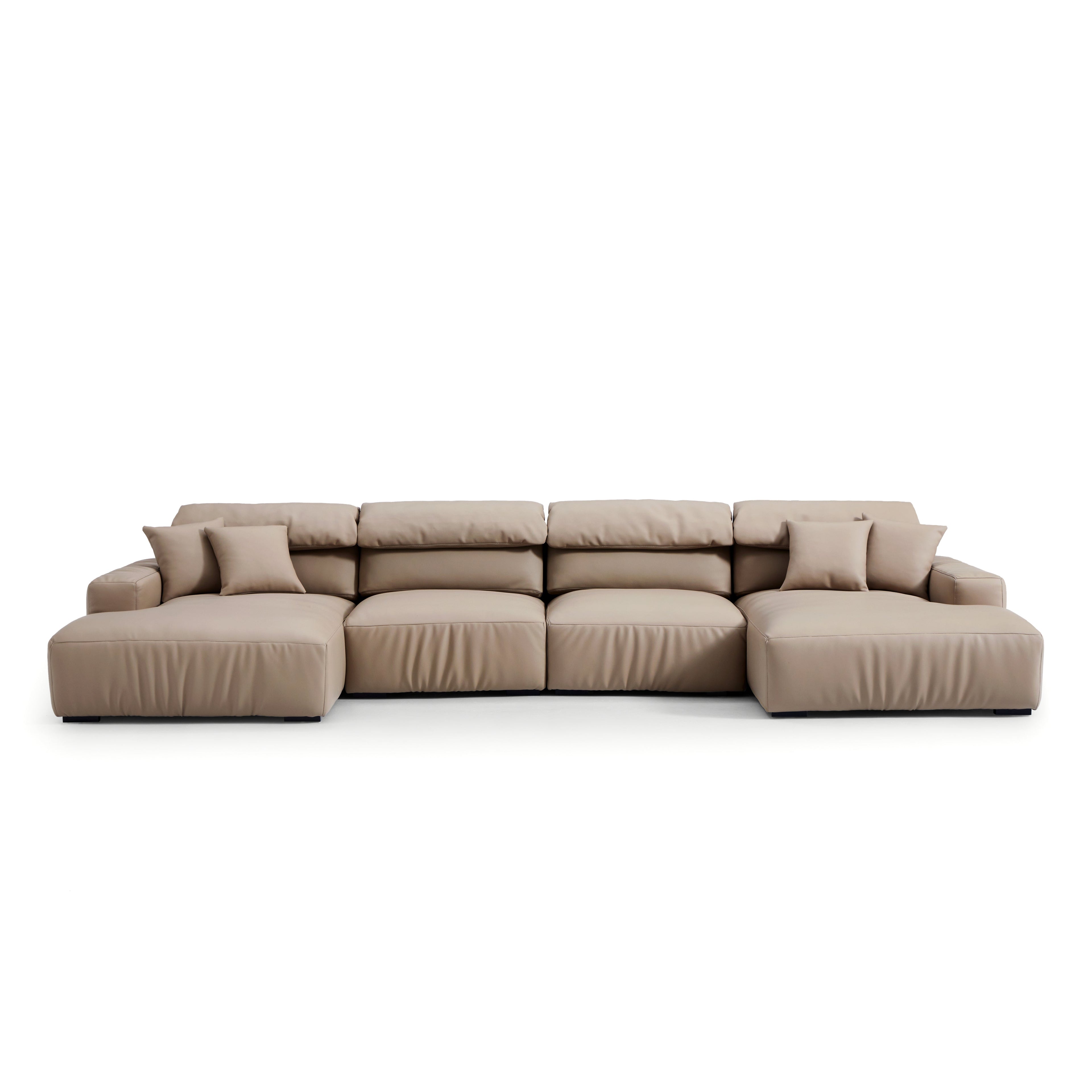 Chestnut Khaki Leather Double Chaise Sectional