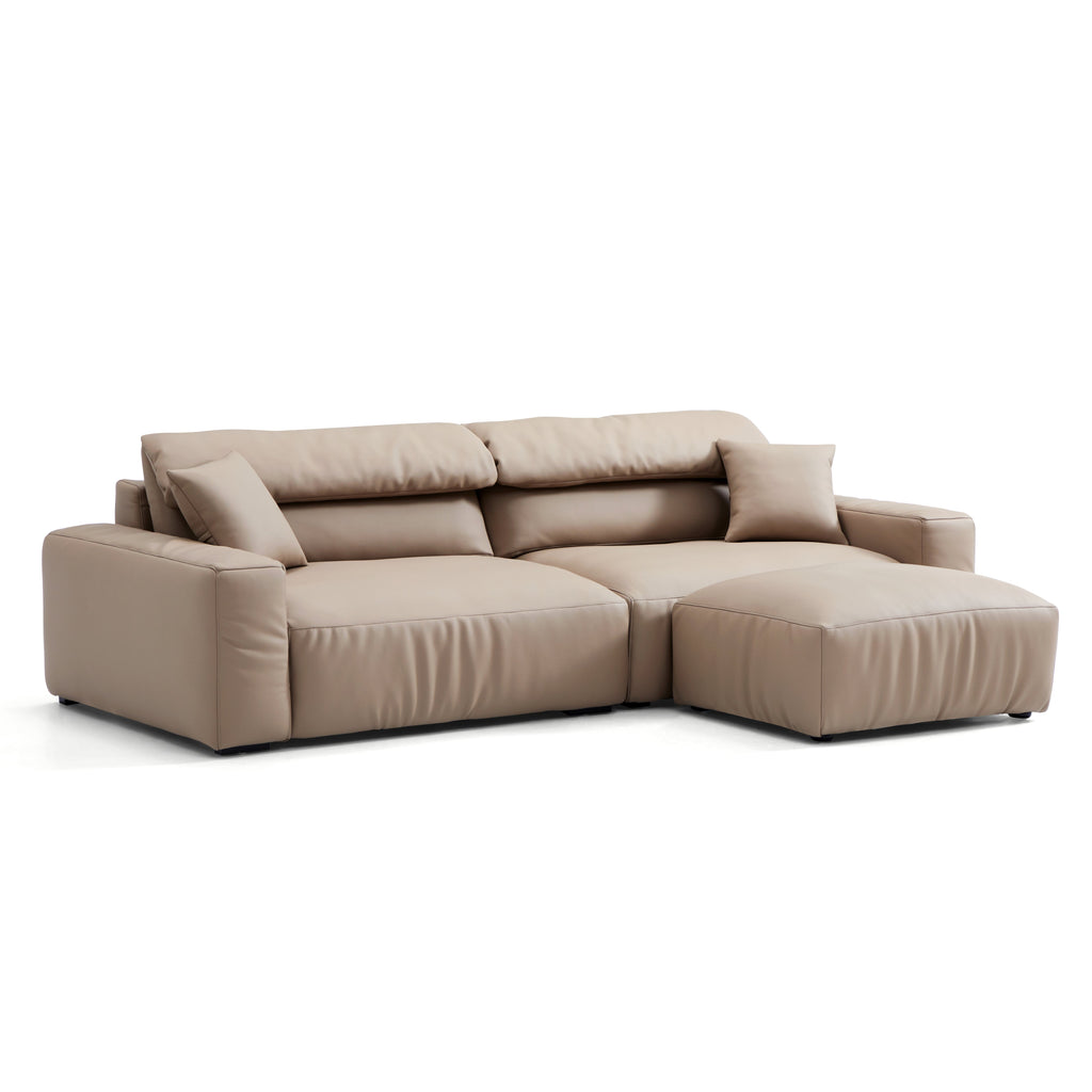 Chestnut Khaki Leather Sofa and Ottoman