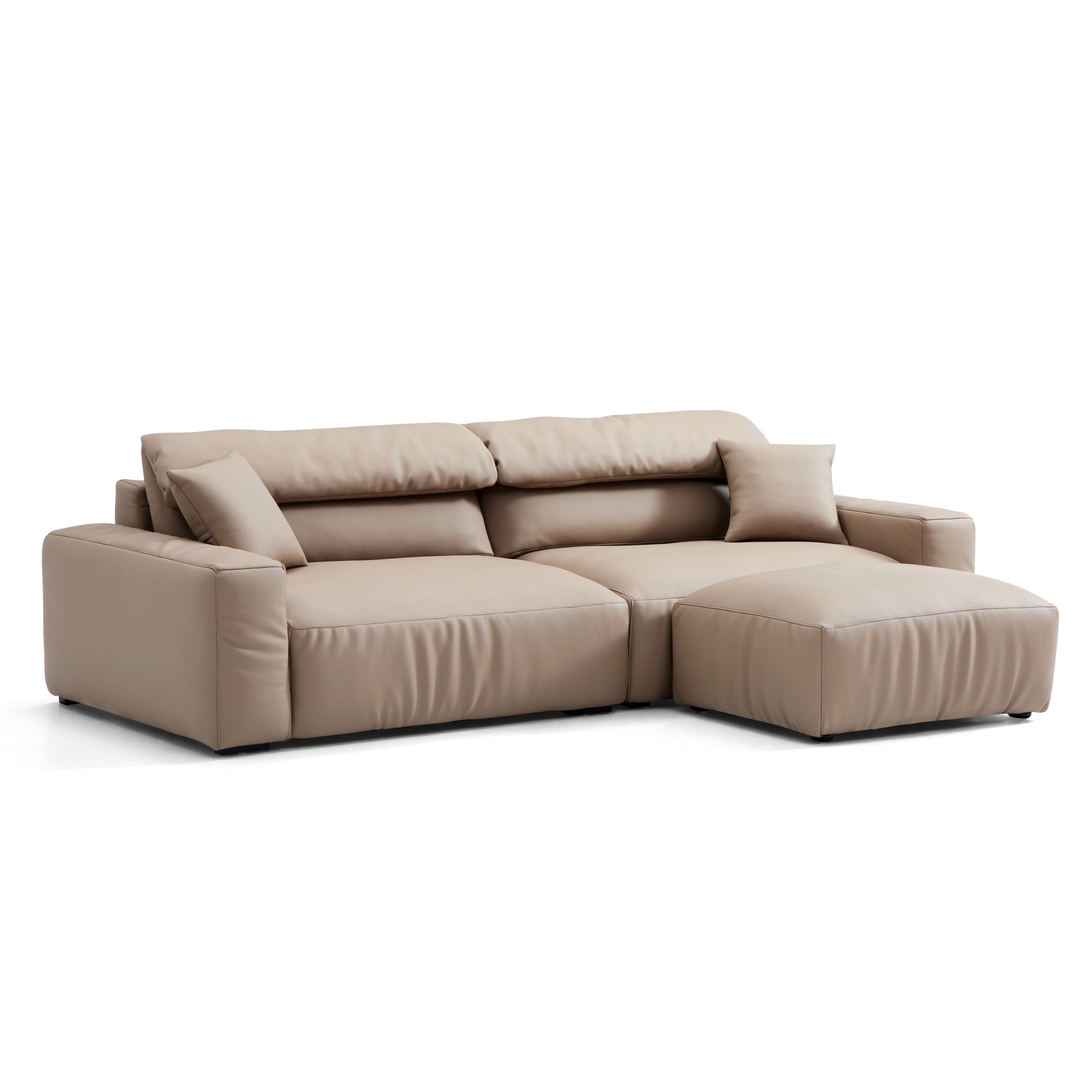 Chestnut Khaki Leather Sofa and Ottoman