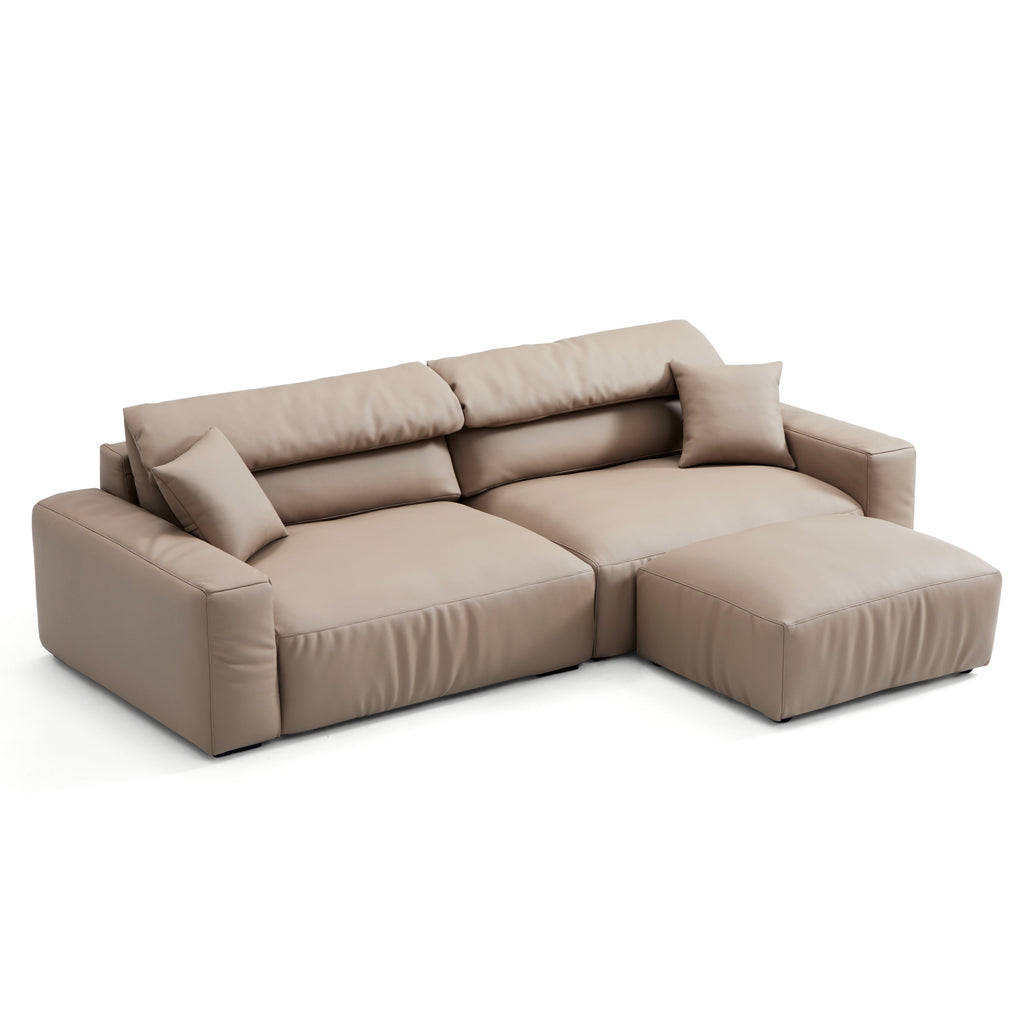 Chestnut Khaki Leather Sofa and Ottoman