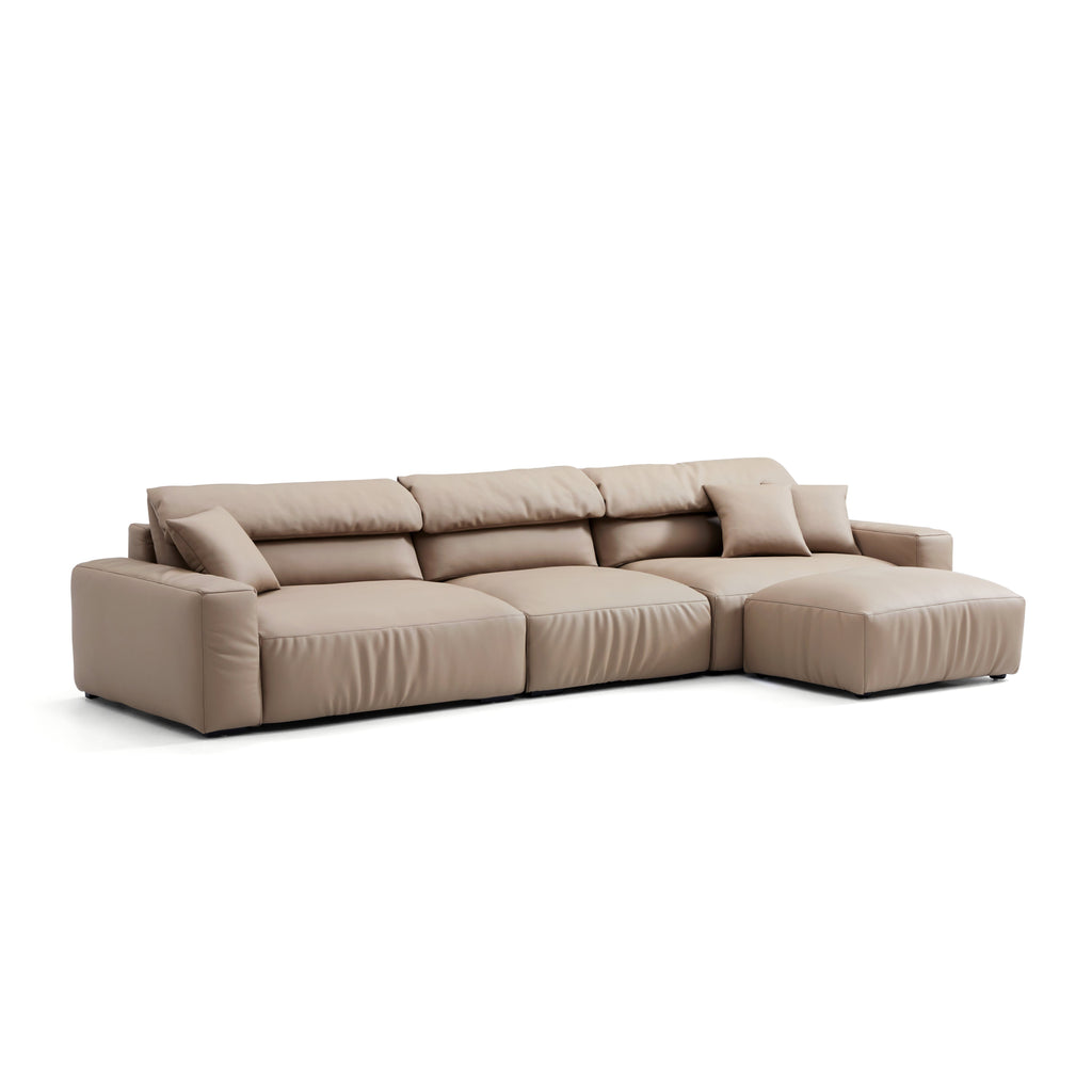 Chestnut Khaki Leather Sofa and Ottoman