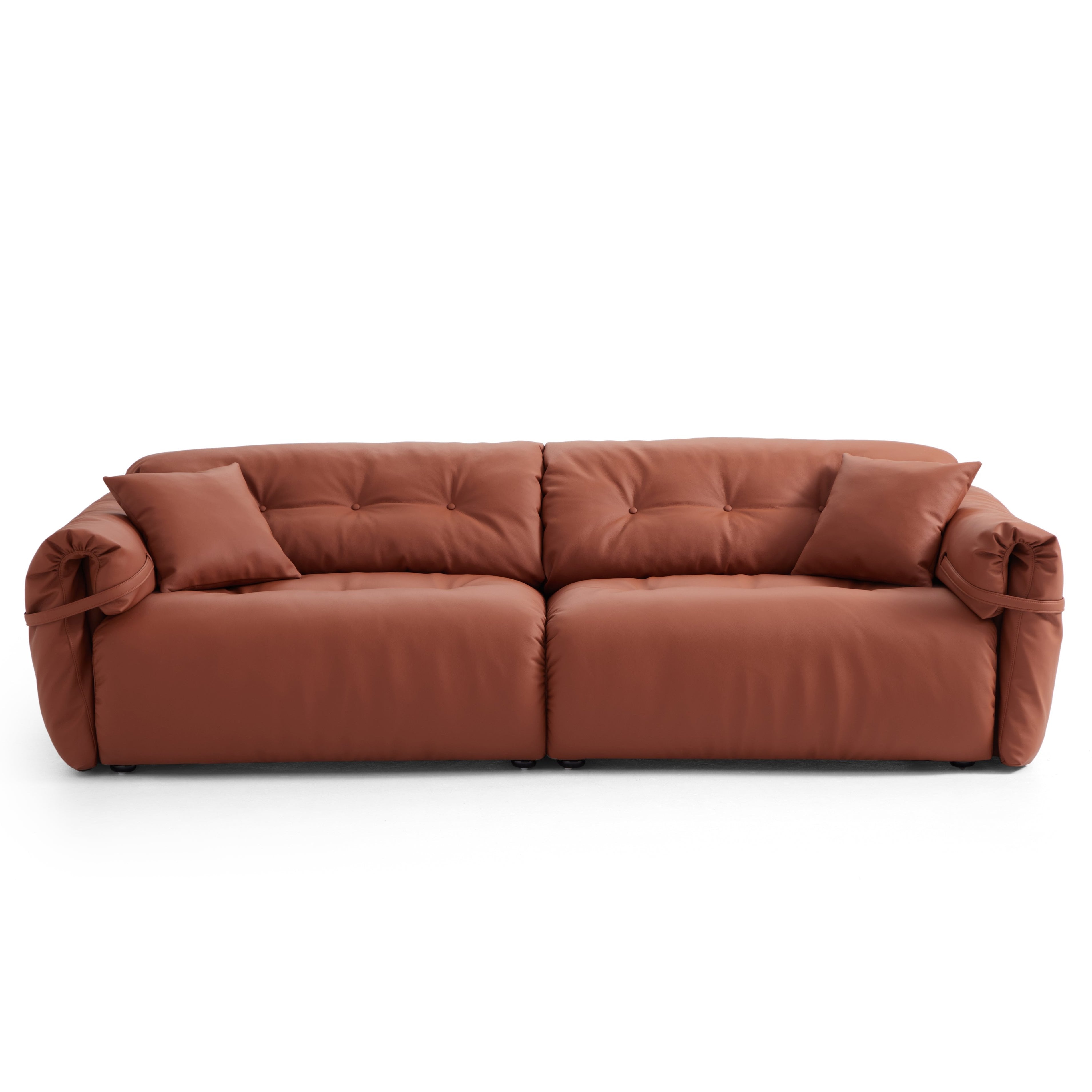 Butter Tufted Reddish Brown Genuine Leather Sofa