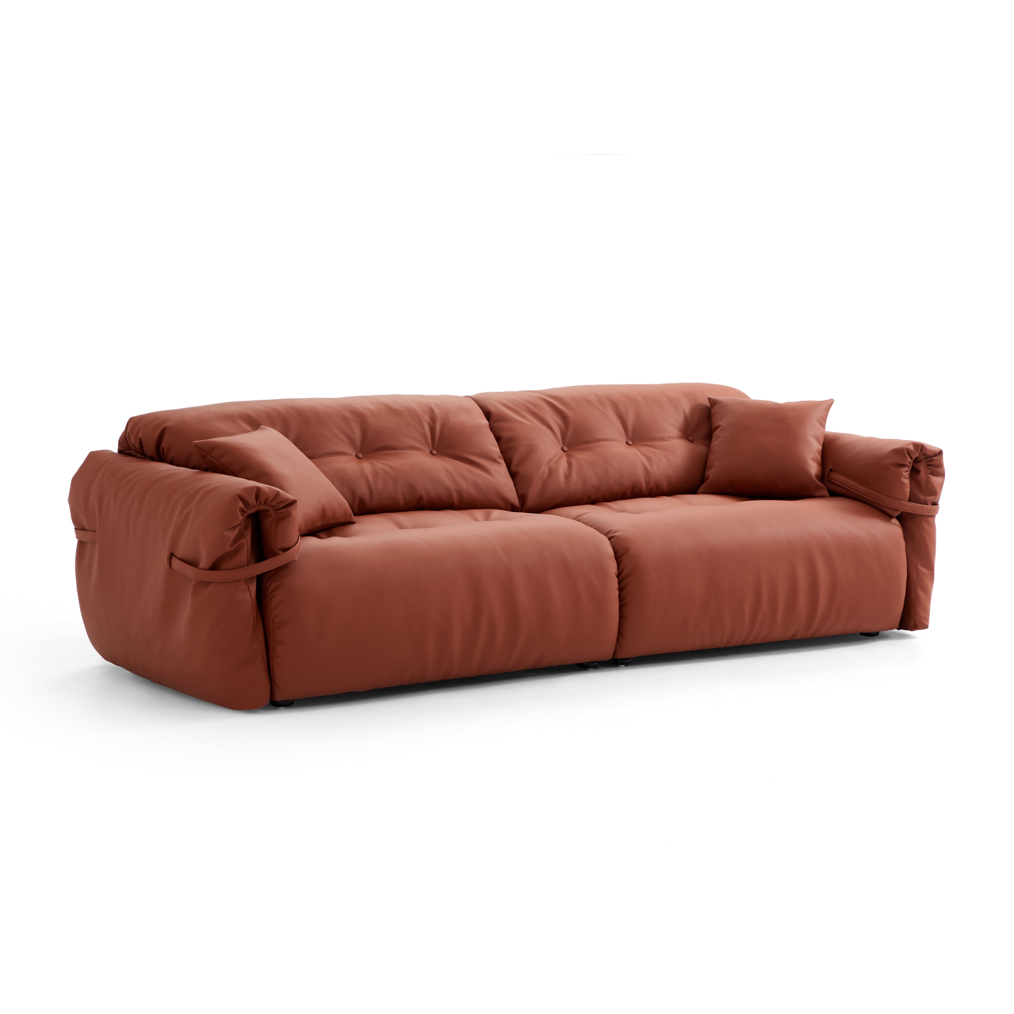 Butter Tufted Reddish Brown Genuine Leather Sofa