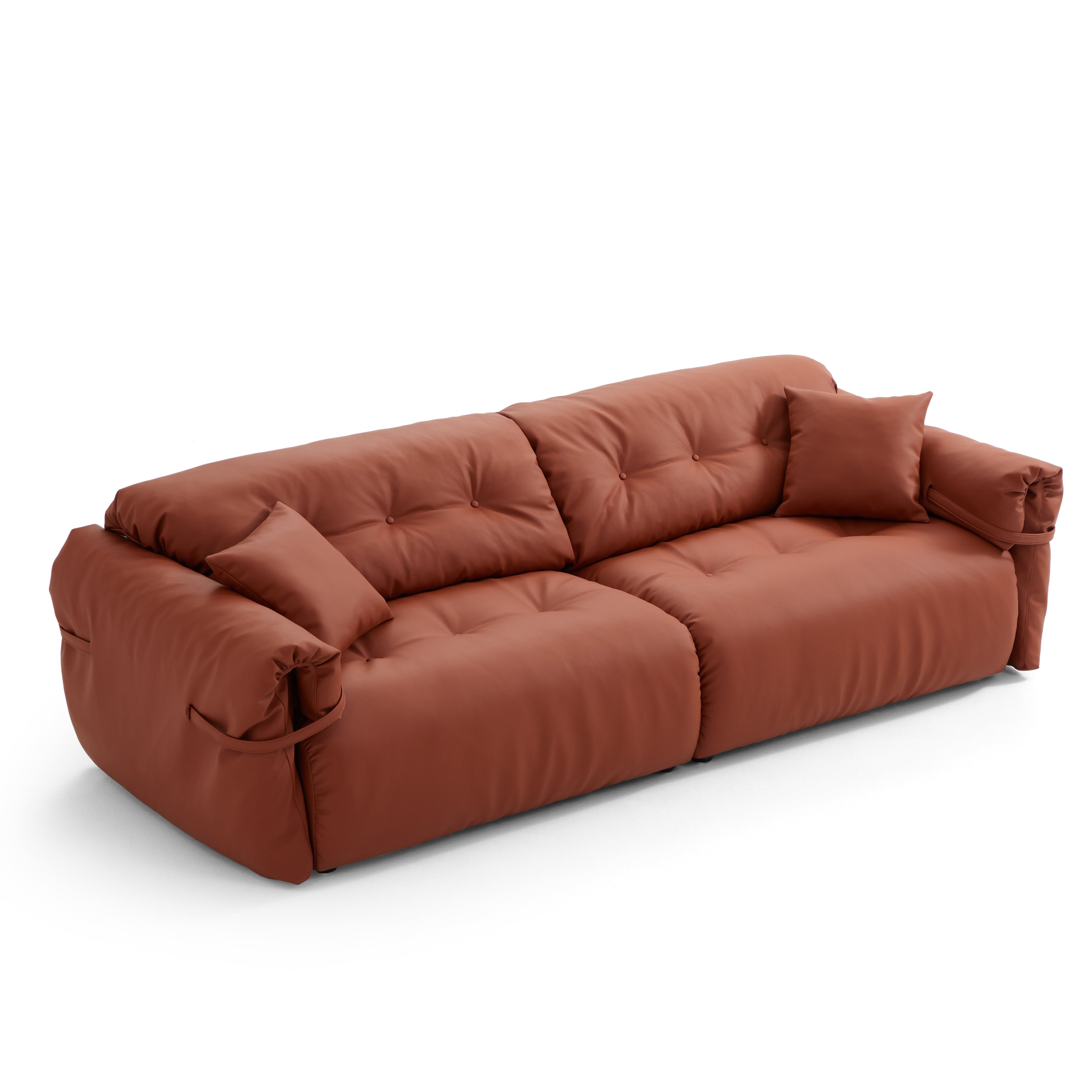 Butter Tufted Reddish Brown Genuine Leather Sofa