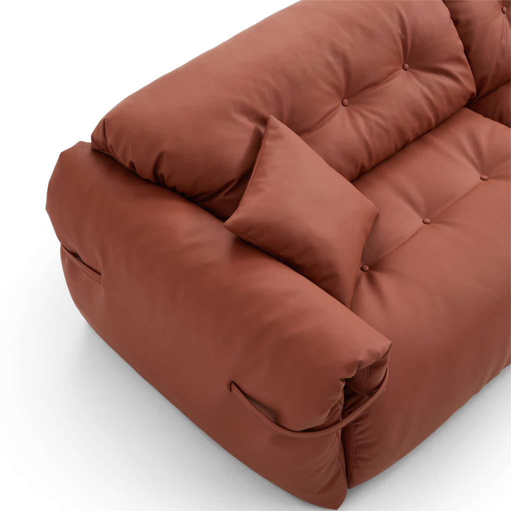 Butter Tufted Reddish Brown Genuine Leather Sofa