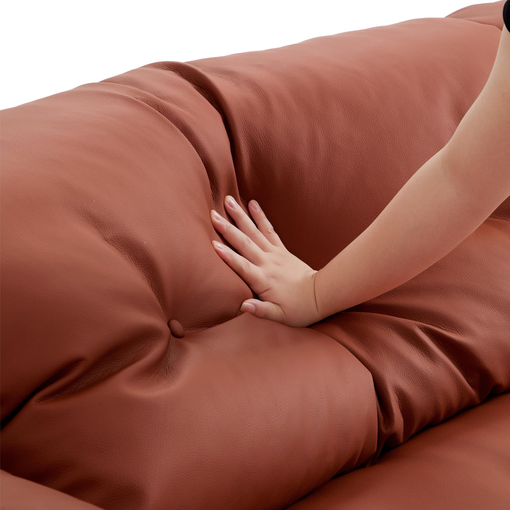 Butter Tufted Reddish Brown Genuine Leather Sofa