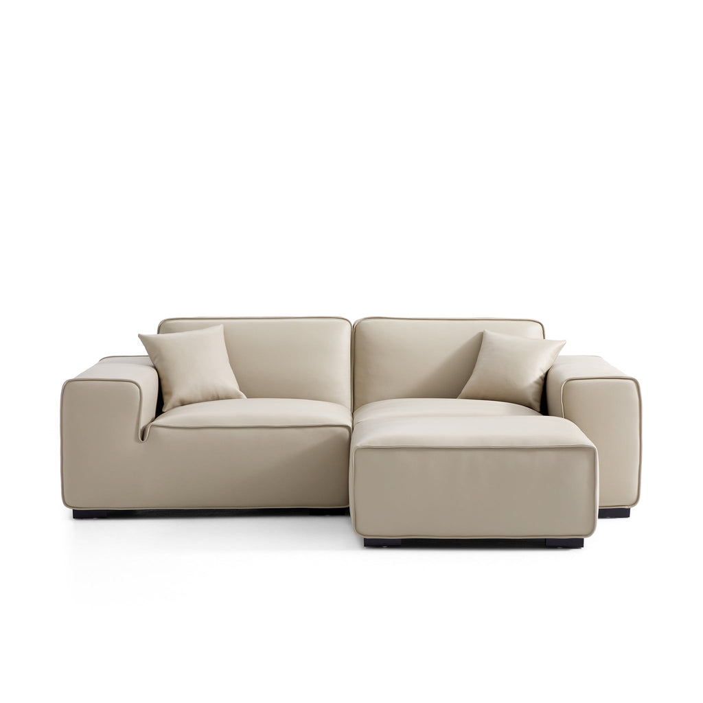 Domus Modular Beige Leather Sofa and Ottoman