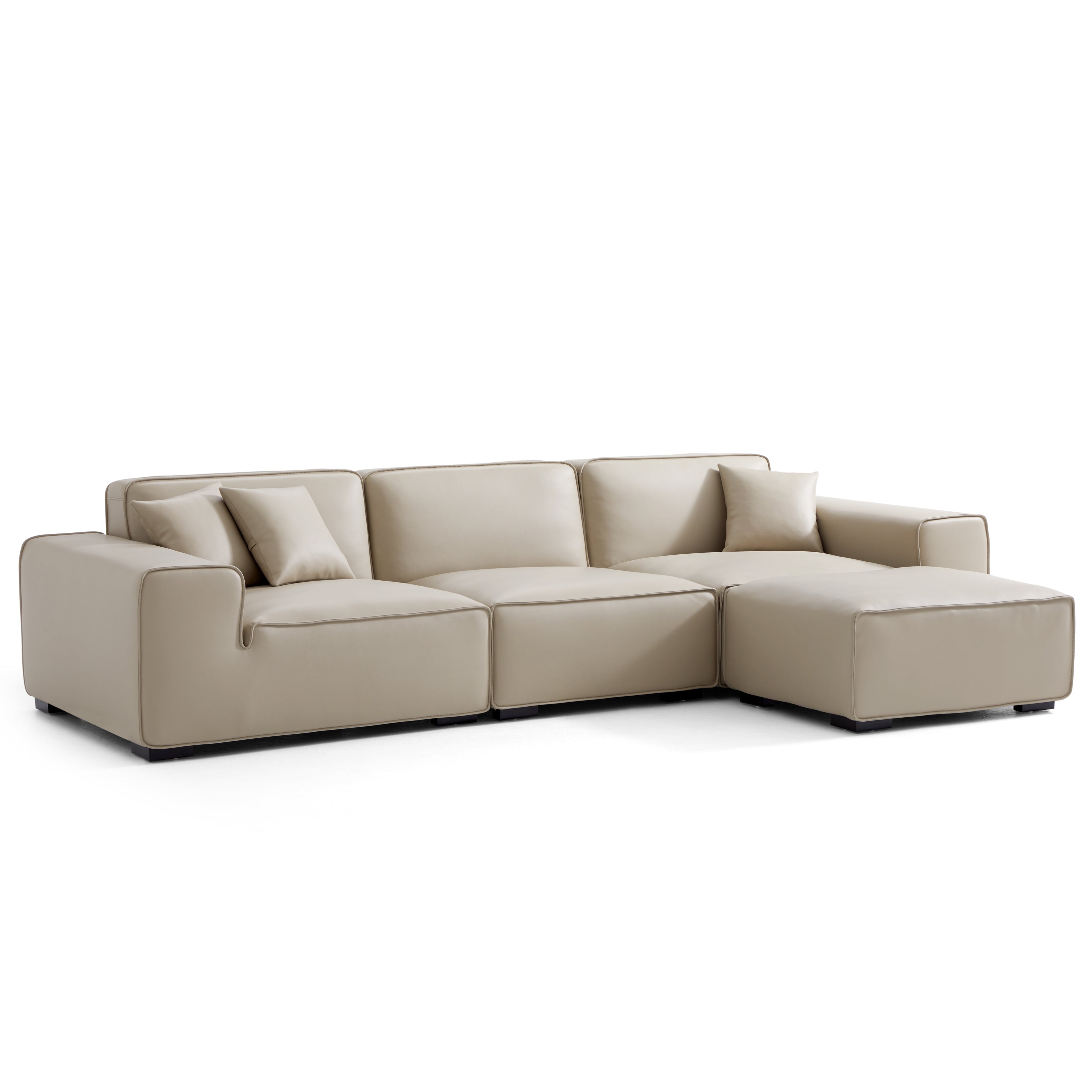 Domus Modular Beige Leather Sofa and Ottoman