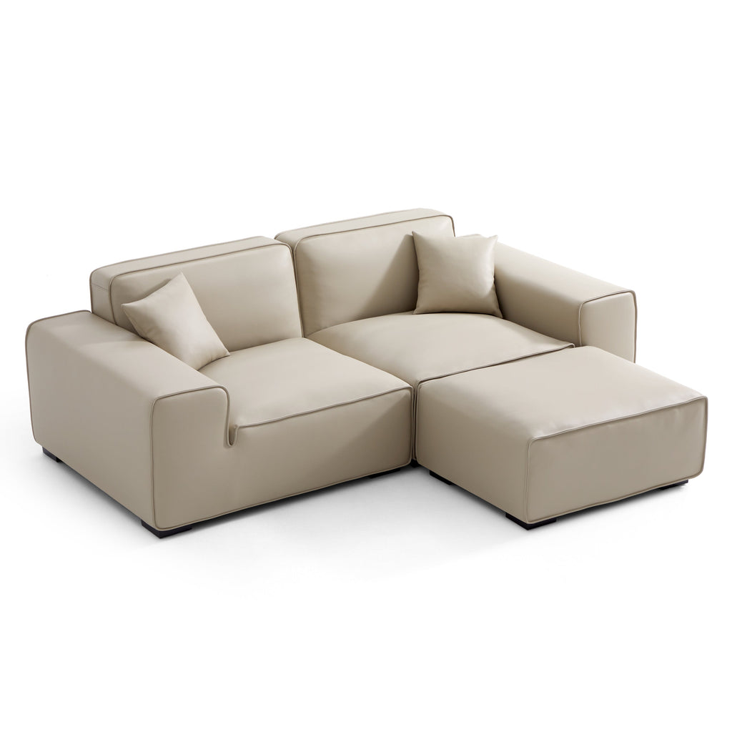 Domus Modular Beige Leather Sofa and Ottoman