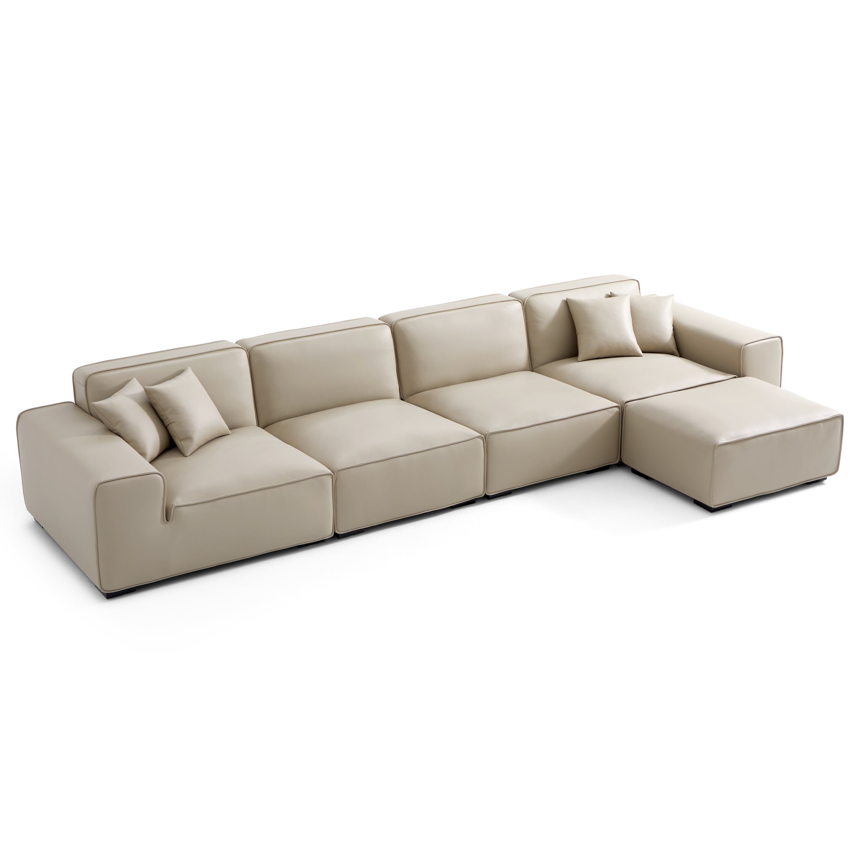 Domus Modular Beige Leather Sofa and Ottoman
