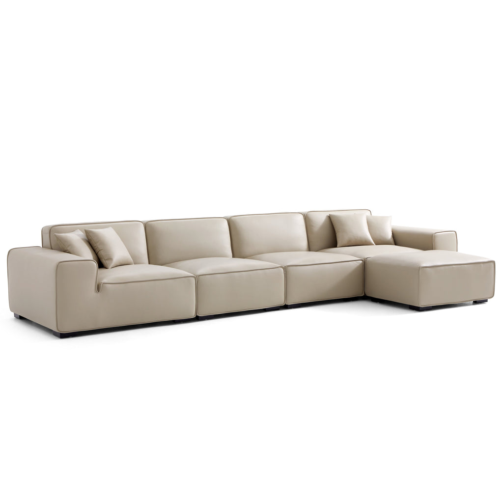 Domus Modular Beige Leather Sofa and Ottoman