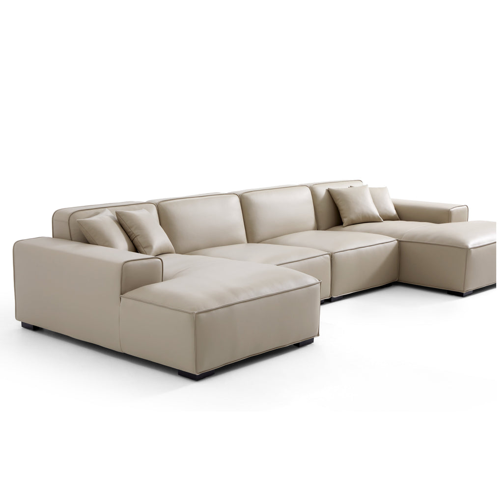 Domus Modular Brown Leather Double Chaise Sectional