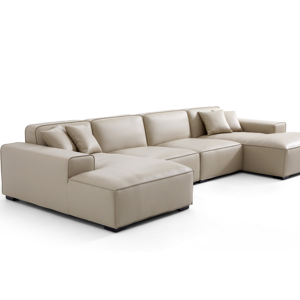 Domus Modular Beige Leather Double Chaise Sectional