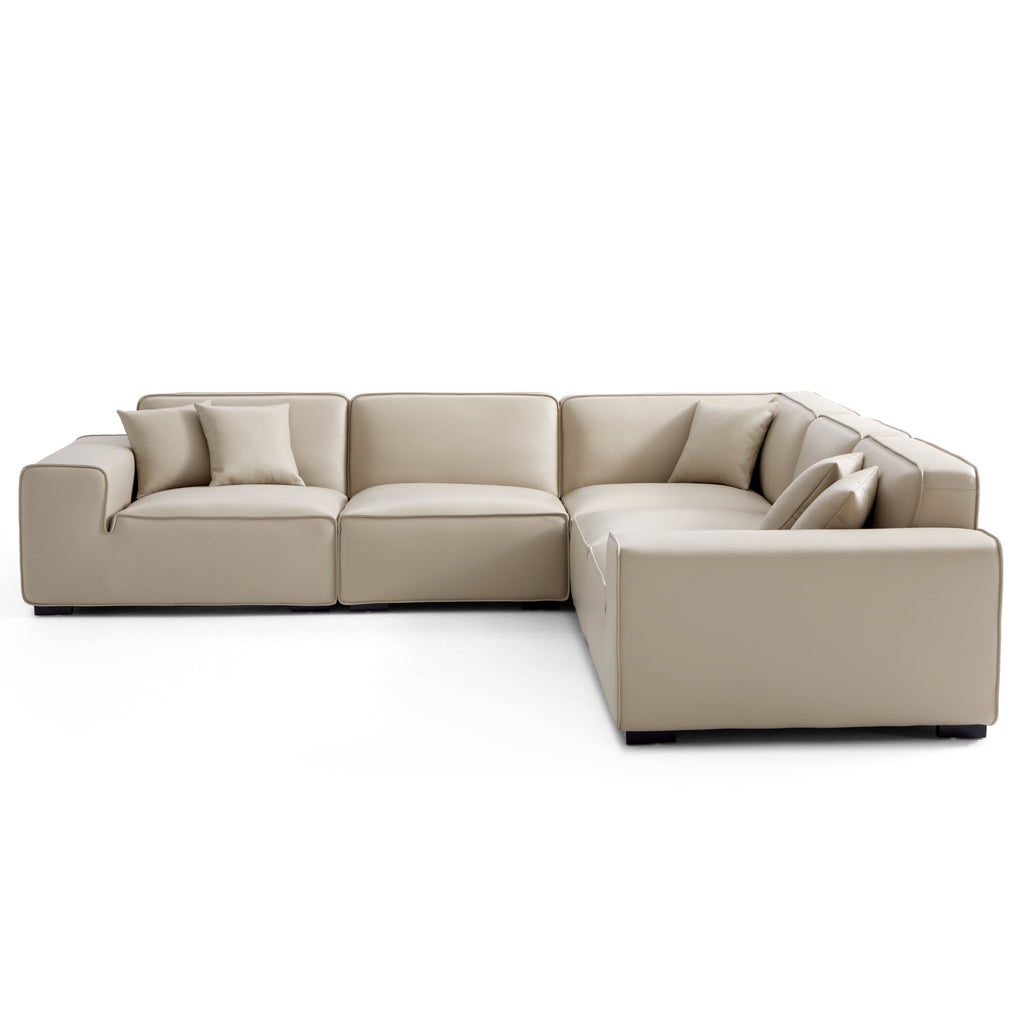 Domus Modular Khaki Leather L-Shaped Sectional