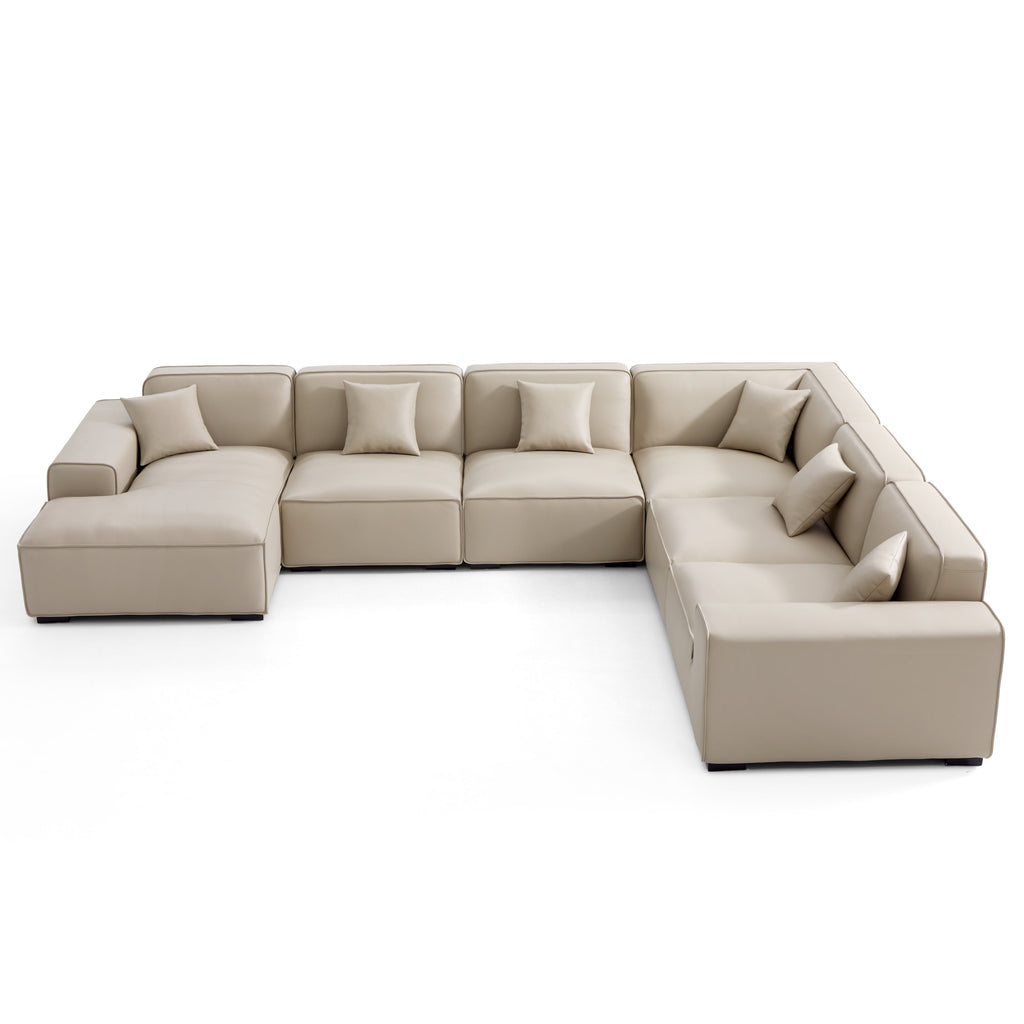 Domus Modular Beige Leather U-Shaped Sectional