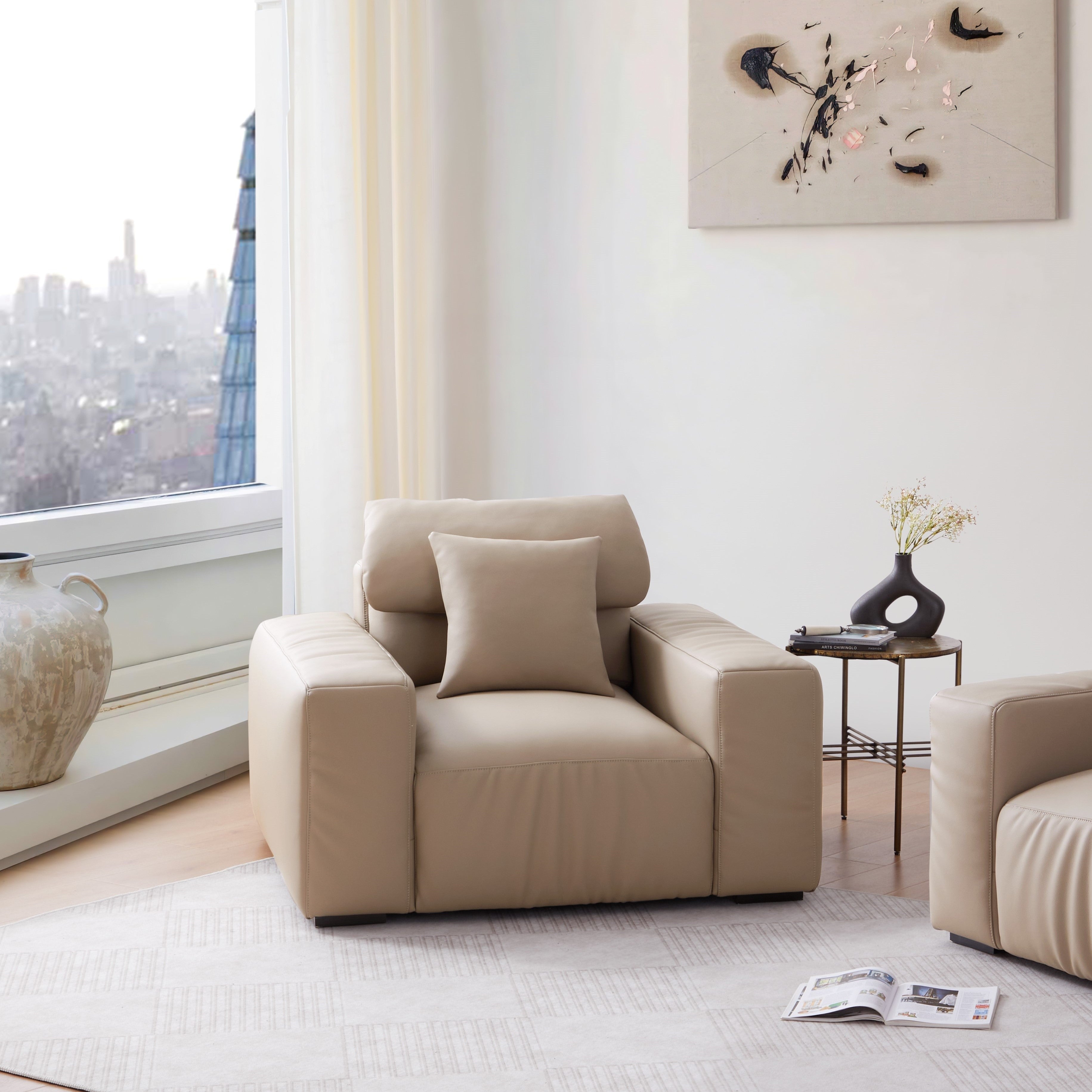 Chestnut Khaki Leather Armchair
