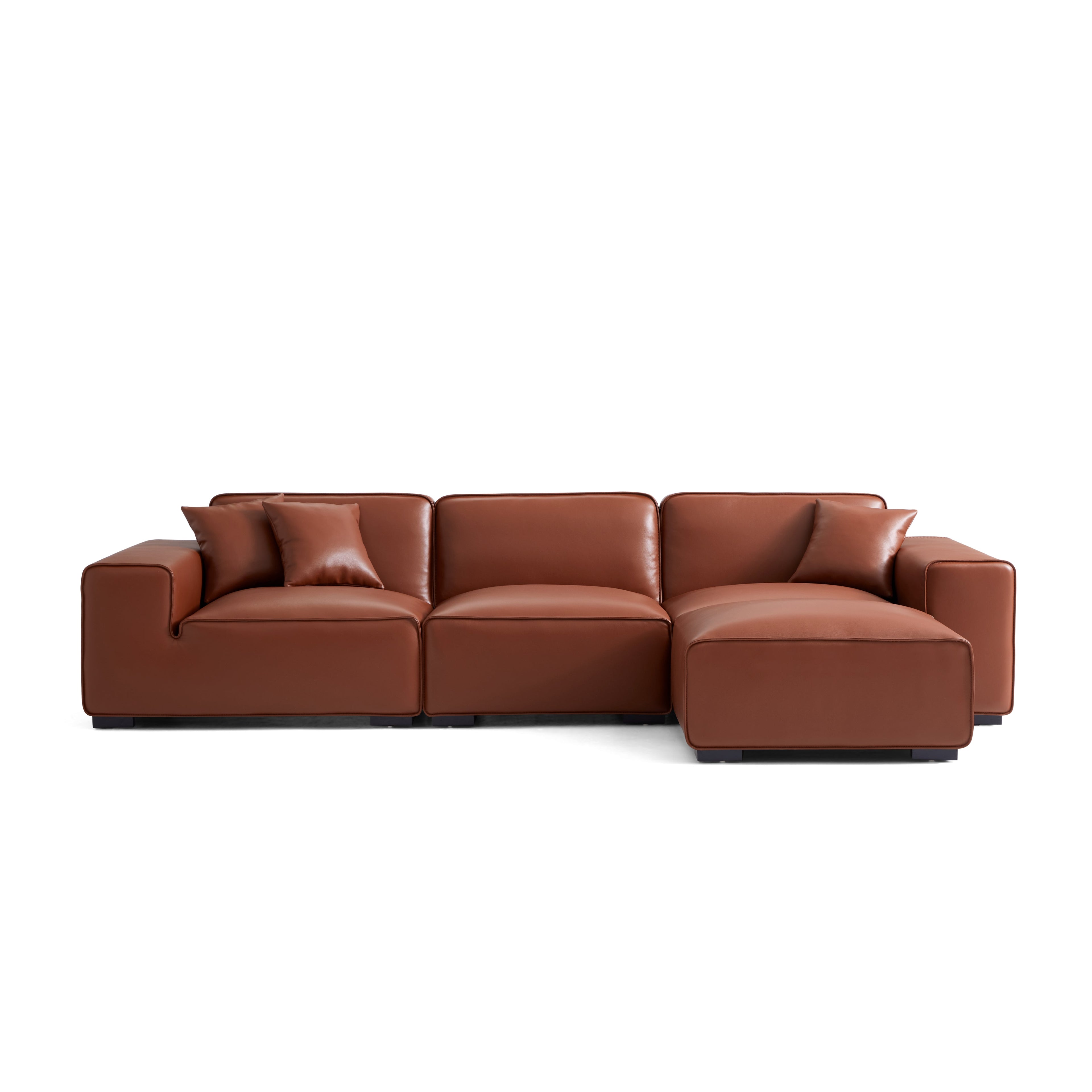 Domus Modular Brown Leather Sofa and Ottoman