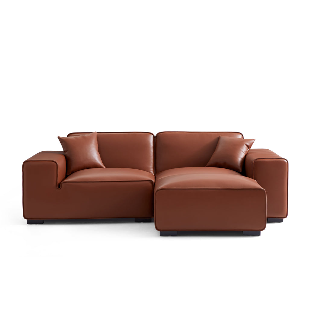 Domus Modular Brown Leather Sofa and Ottoman