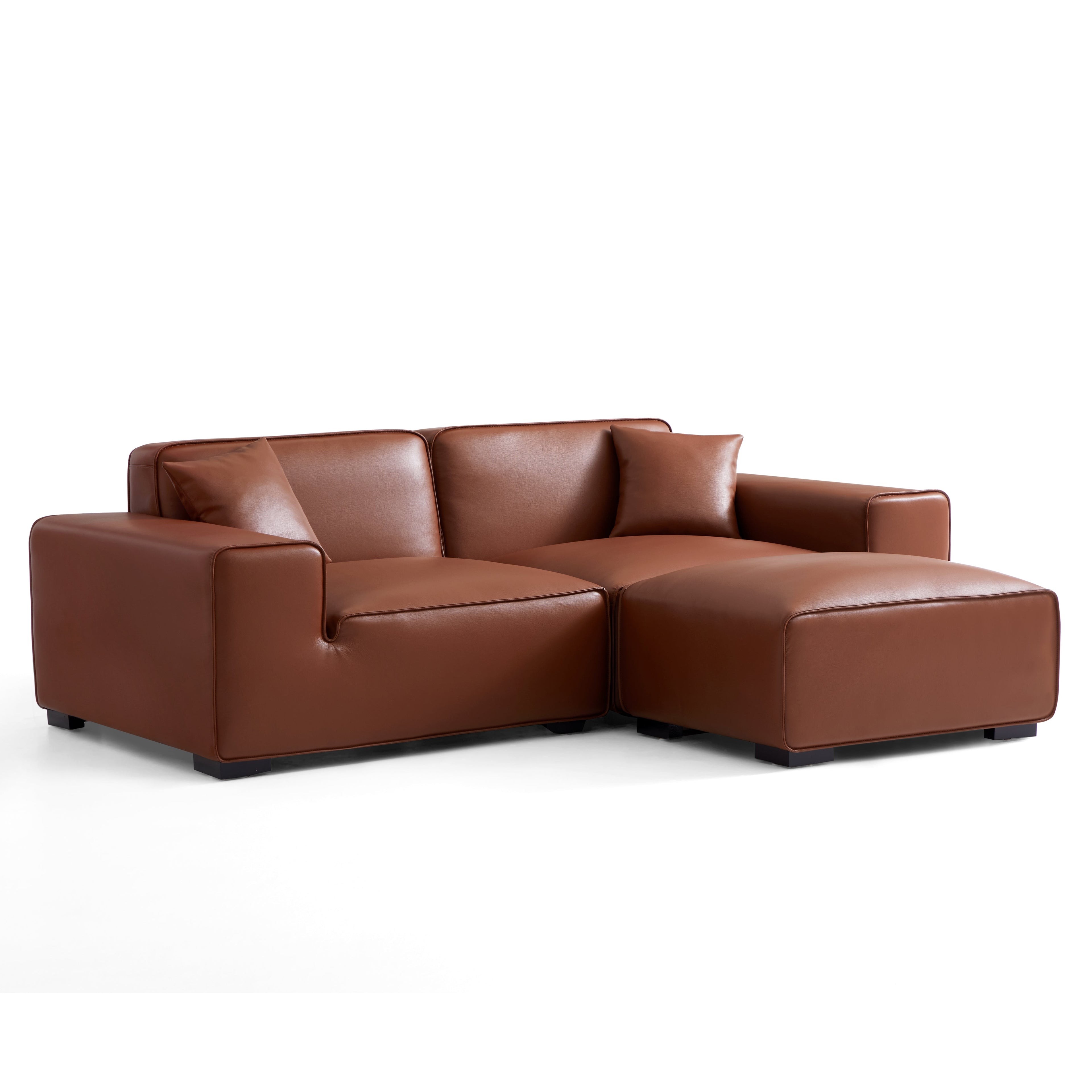 Domus Modular Brown Leather Sofa and Ottoman
