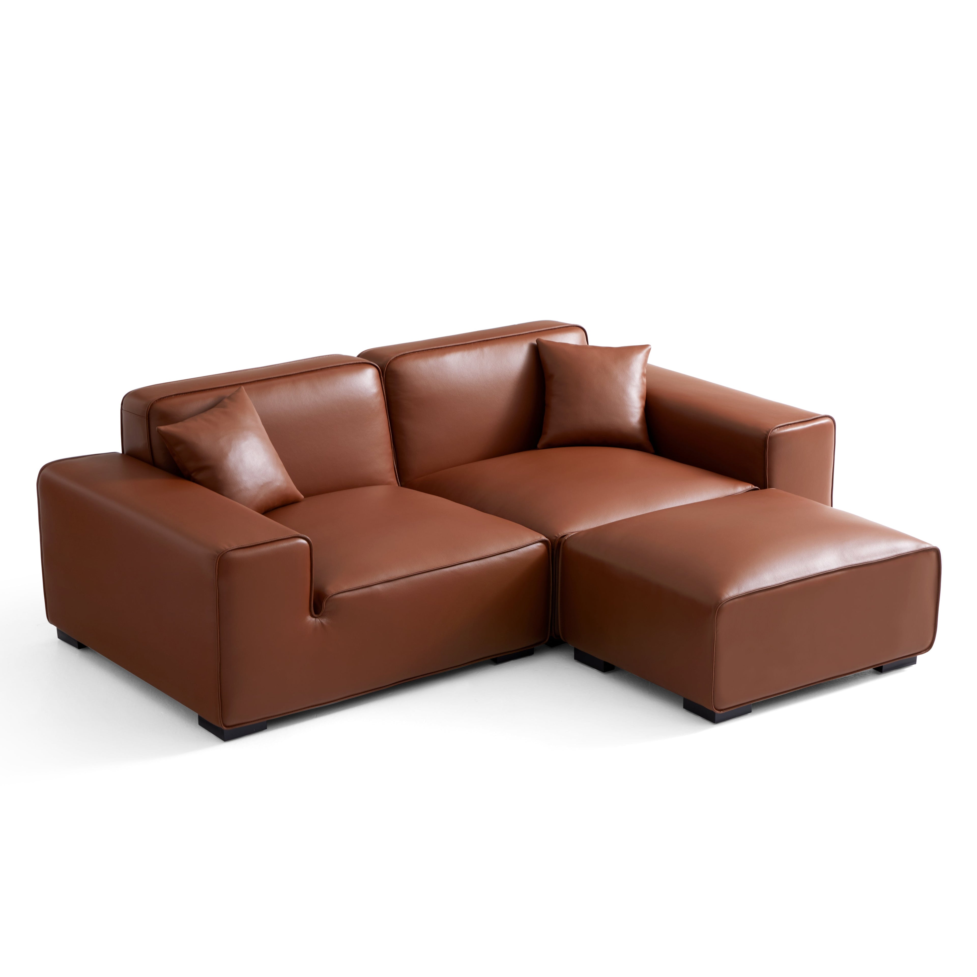 Domus Modular Brown Leather Sofa and Ottoman