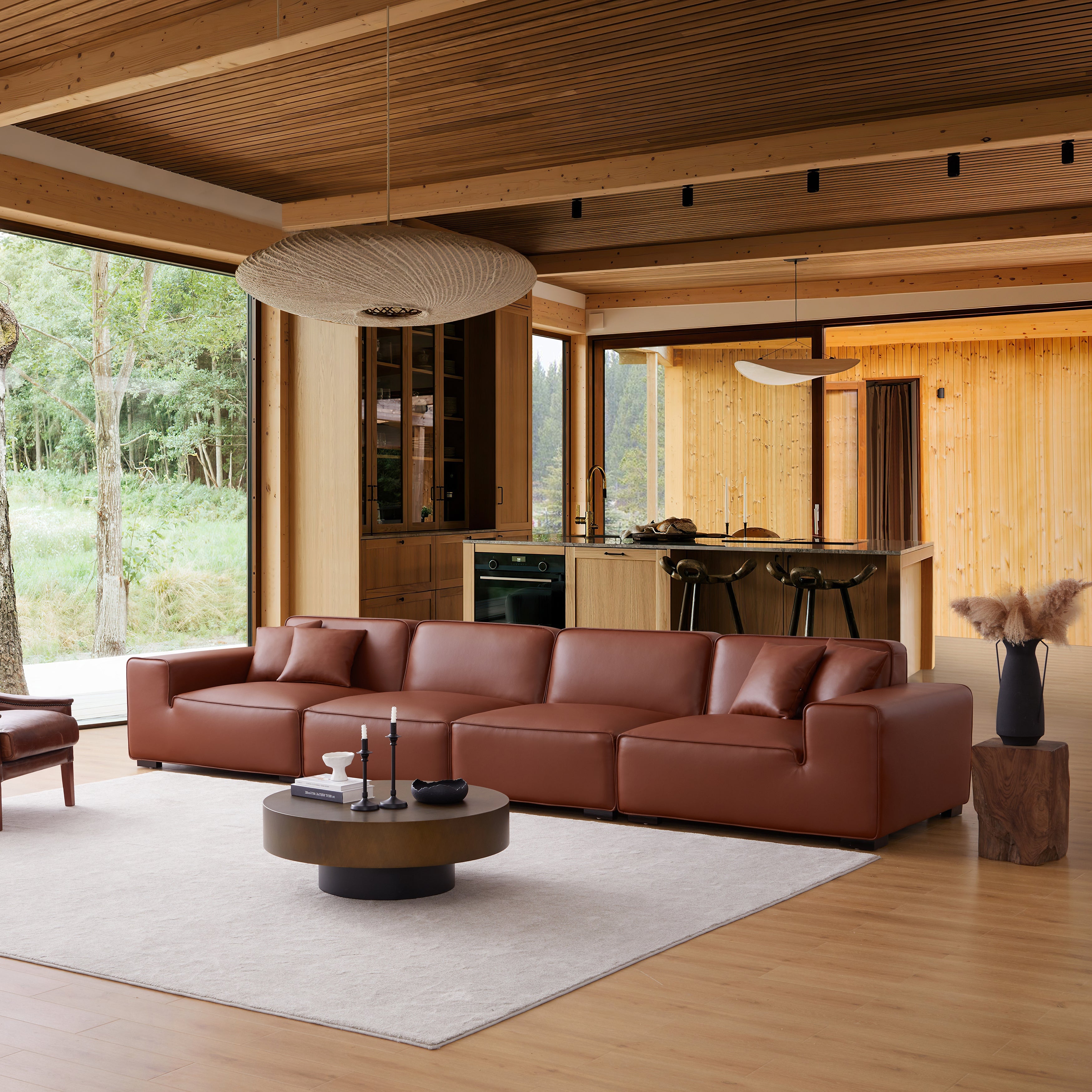 Domus Modular Black Leather Sofa