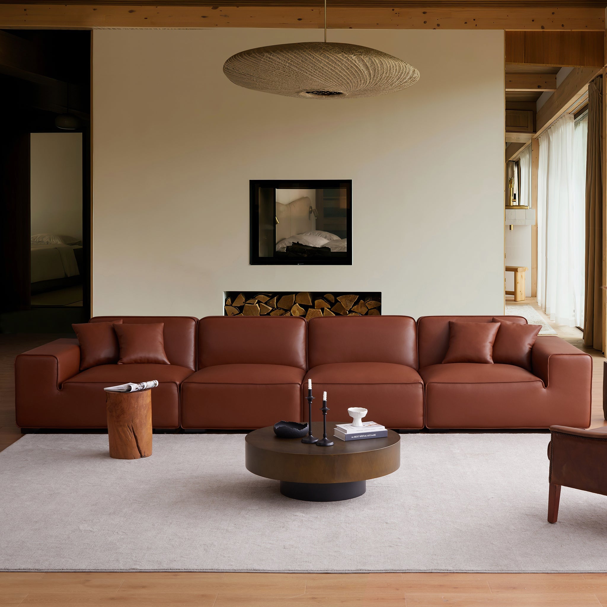 Domus Modular Beige Leather Sofa
