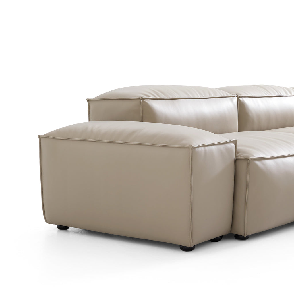 Cube Modular Beige Genuine Leather Double-Sided Sectional