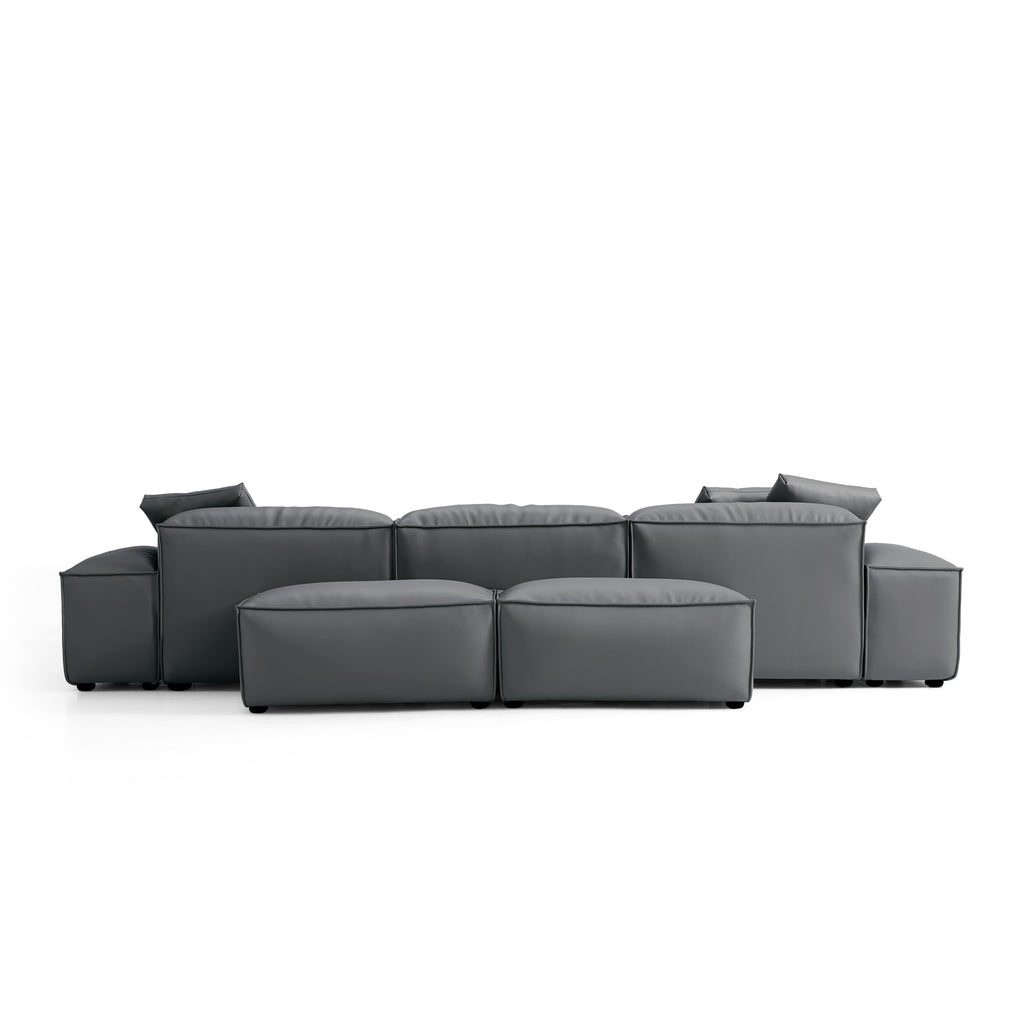 Cube Modular Black Genuine Leather Double-Sided Sectional