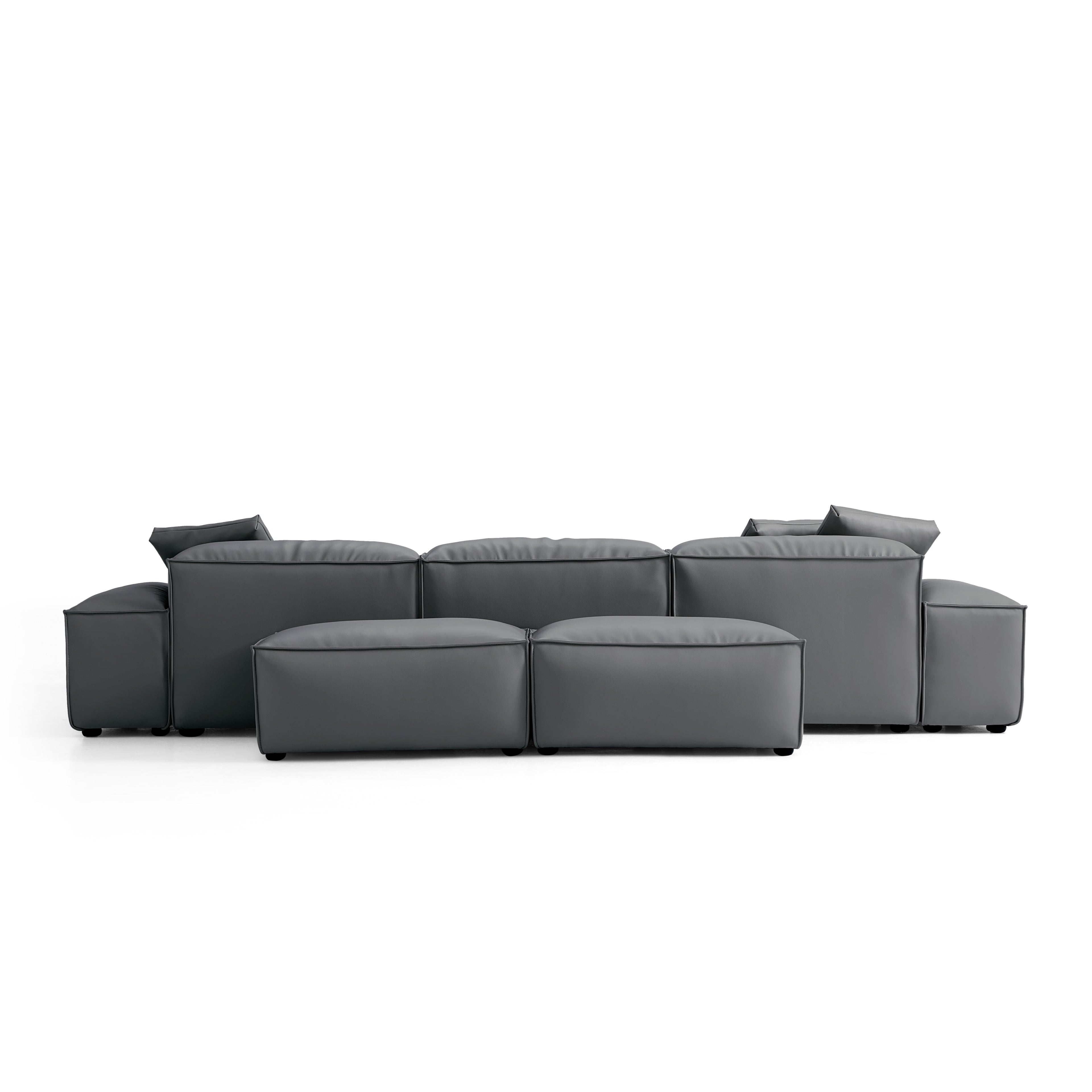 Cube Modular Black Genuine Leather Double-Sided Sectional
