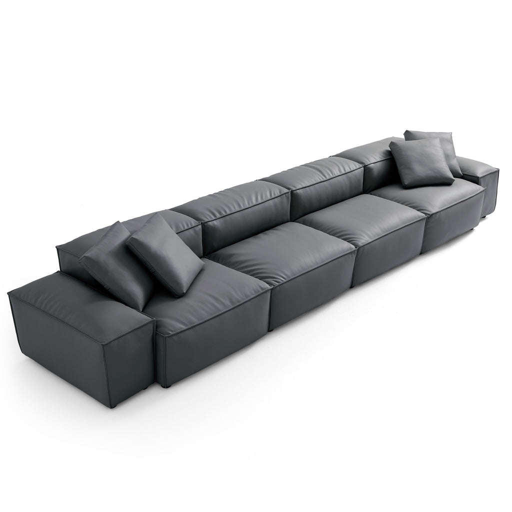 Cube Modular Black Genuine Leather Sofa