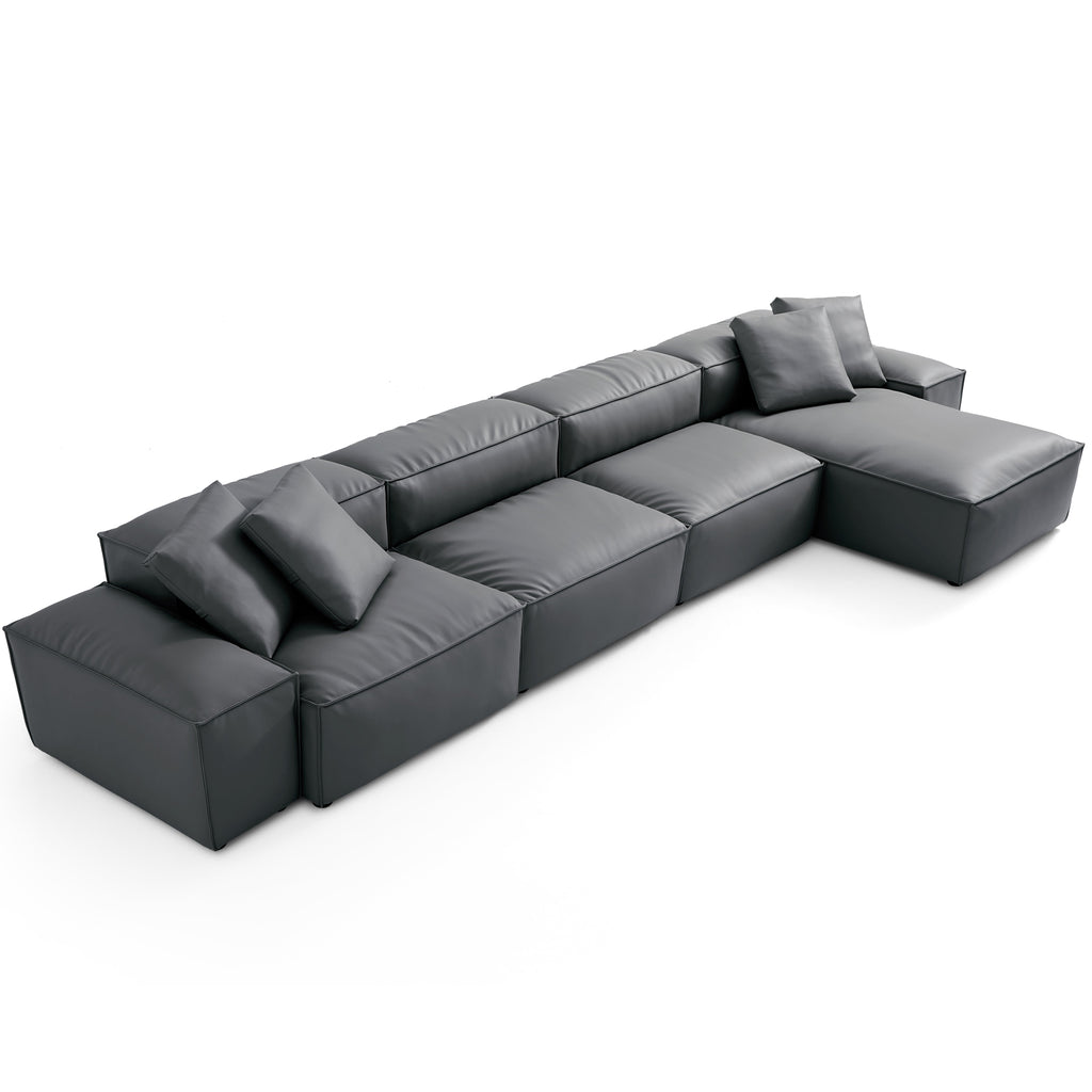 Cube Modular Black Genuine Leather Sectional