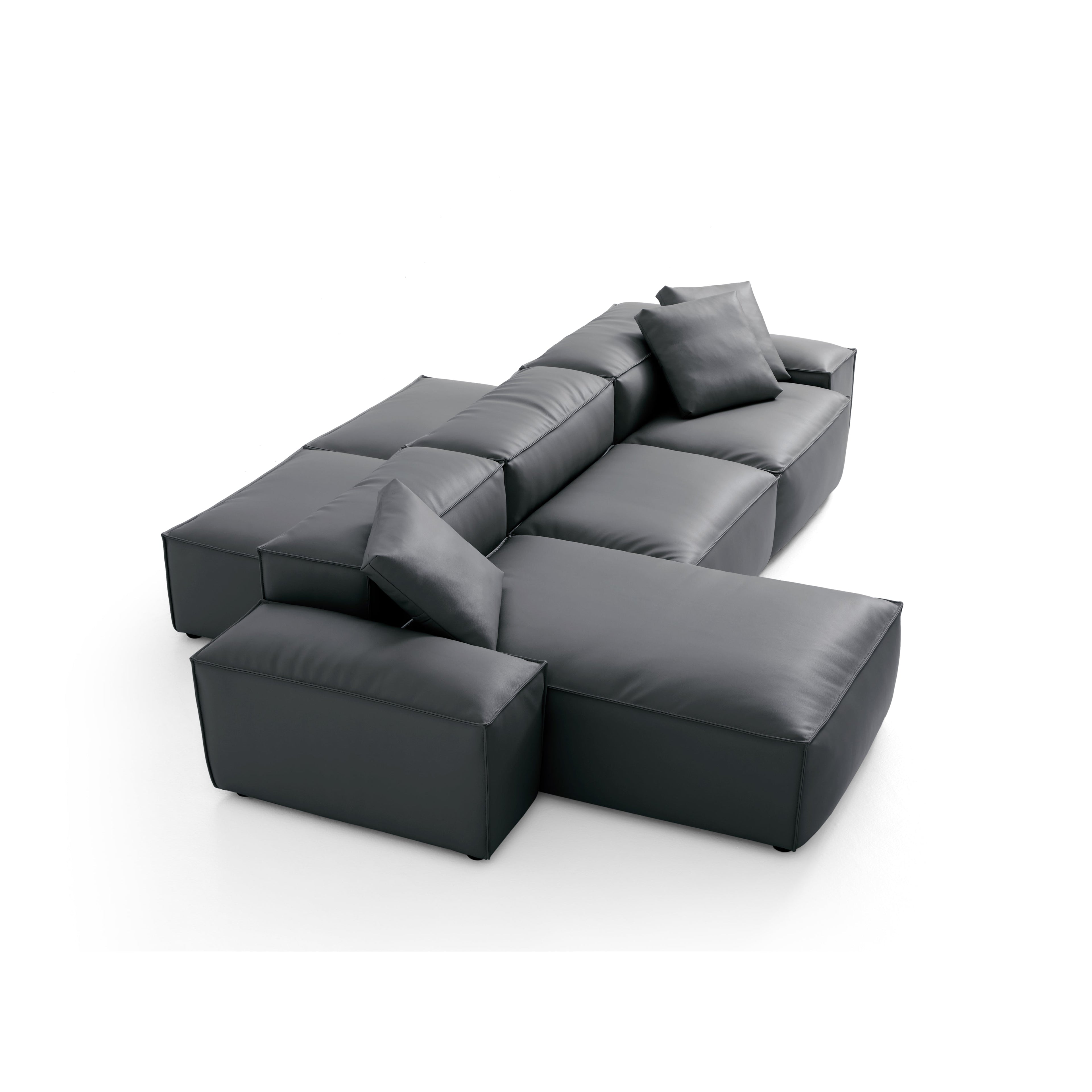 Cube Modular Dark Gray Genuine Leather Double-Sided Sectional
