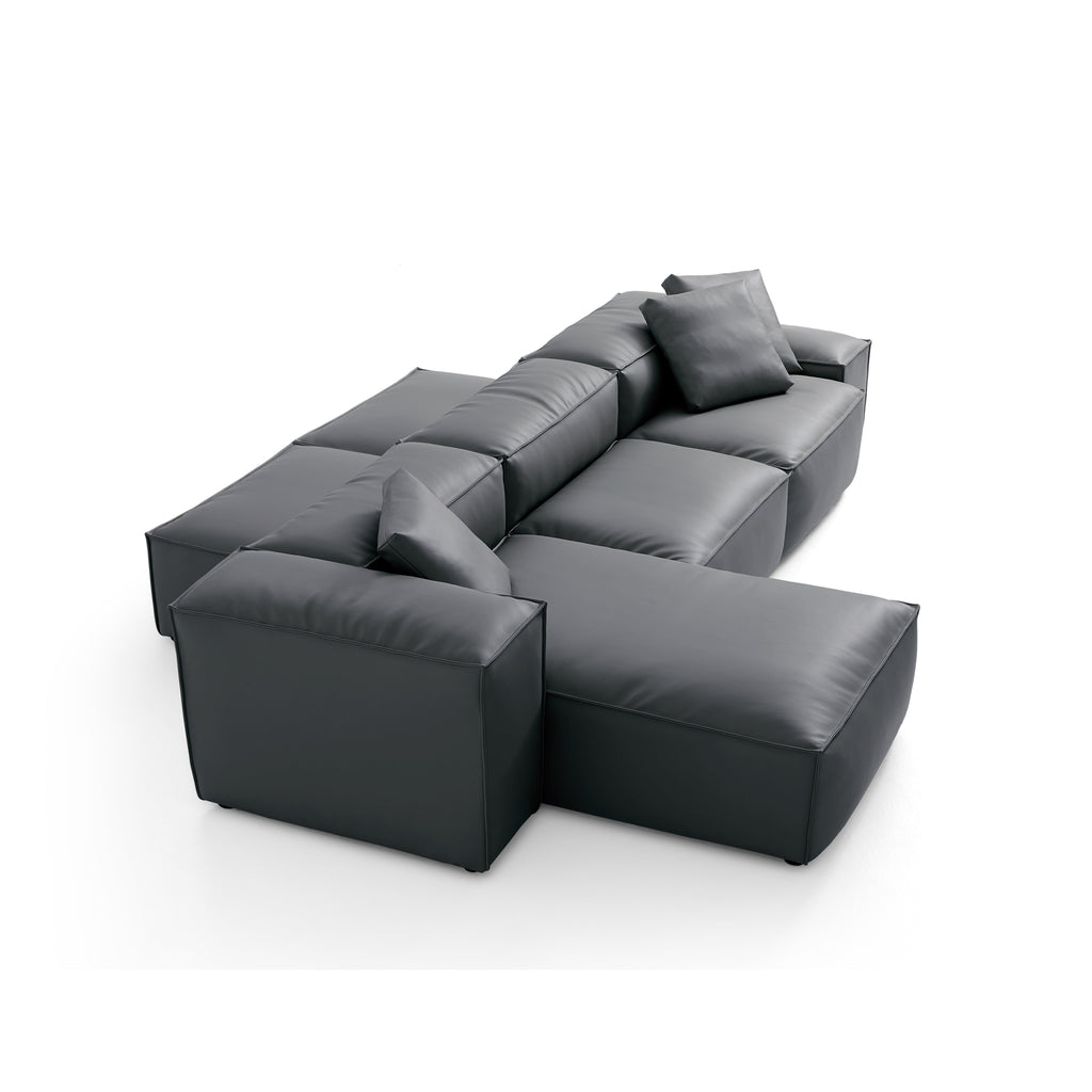 Cube Modular Beige Genuine Leather Double-Sided Sectional