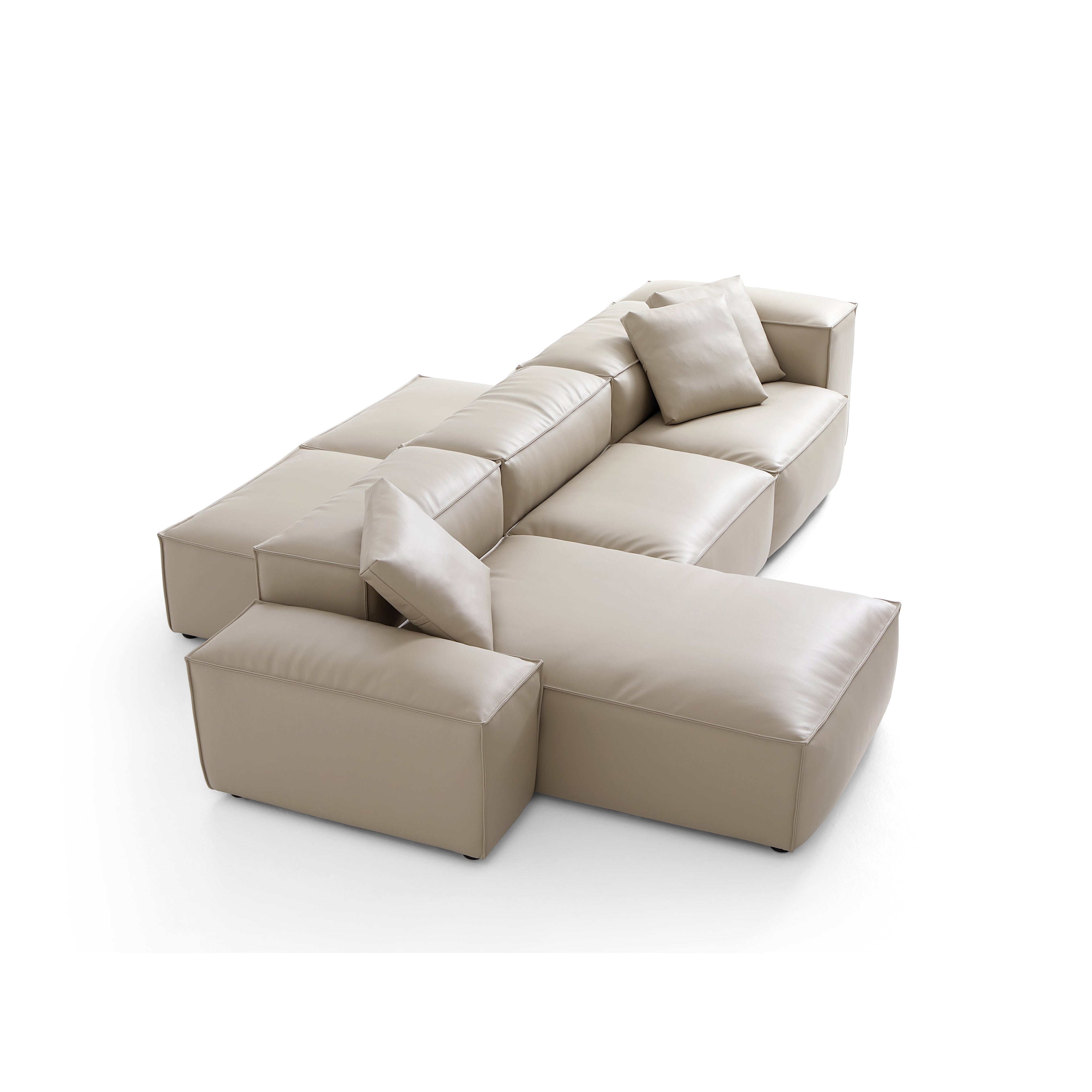 Cube Modular Black Genuine Leather Double-Sided Sectional