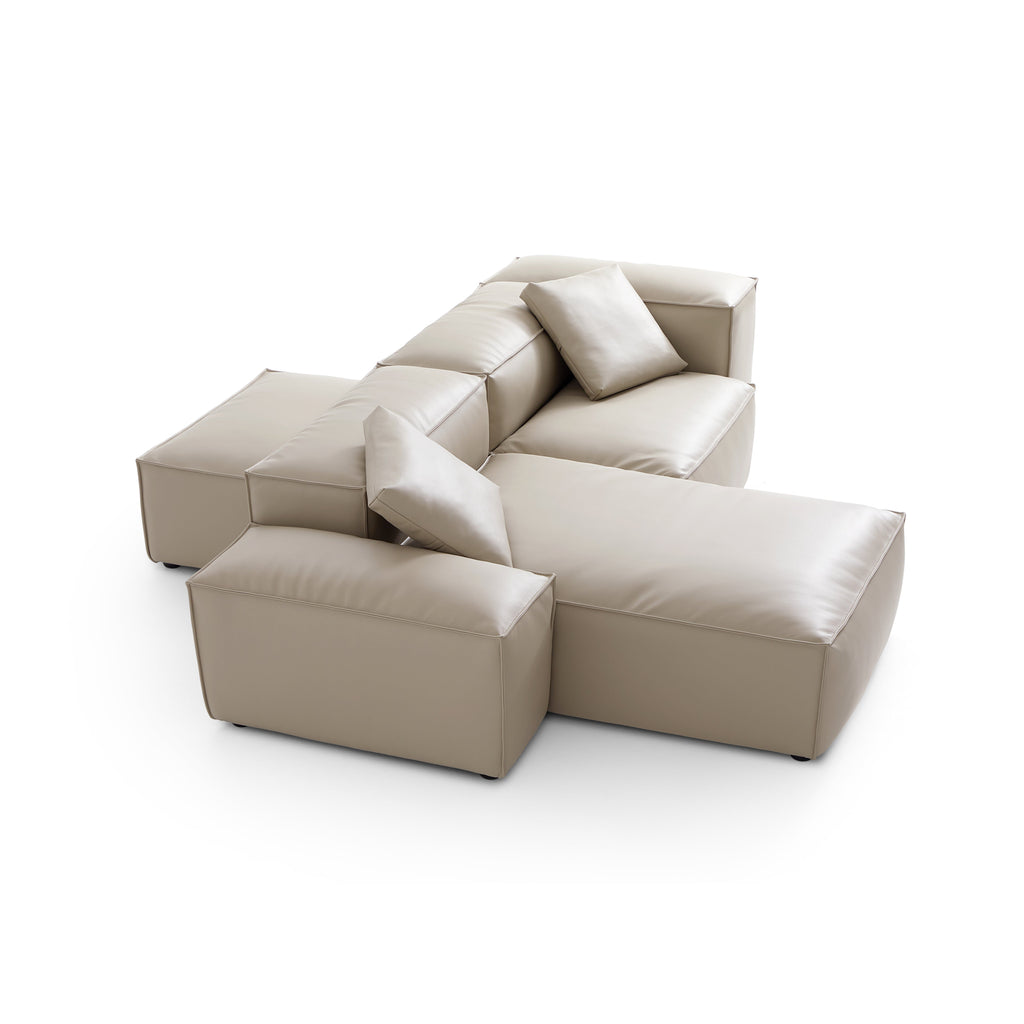 Cube Modular Black Genuine Leather Double-Sided Sectional