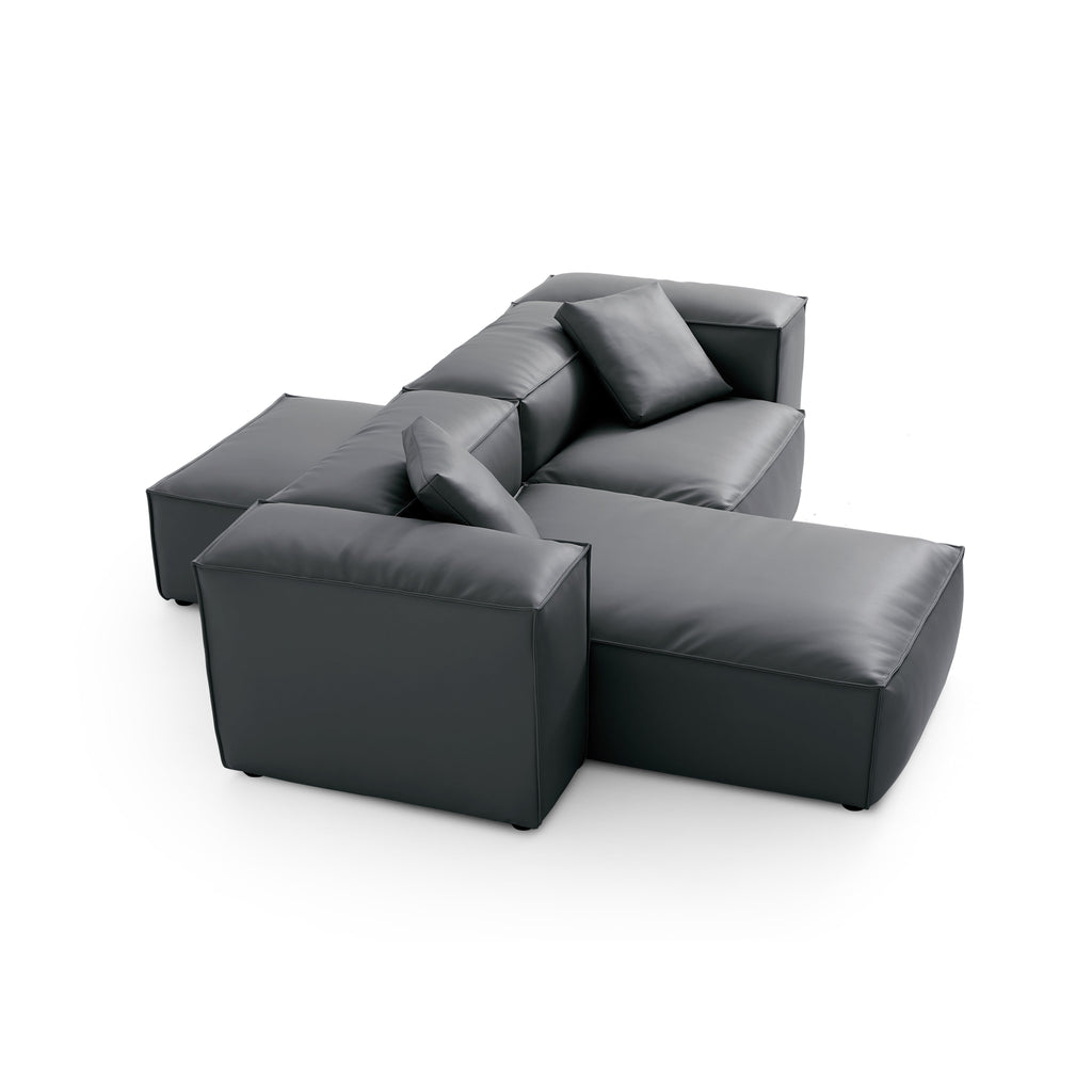 Cube Modular Beige Genuine Leather Double-Sided Sectional