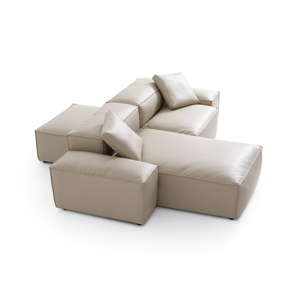 Cube Modular Black Genuine Leather Double-Sided Sectional