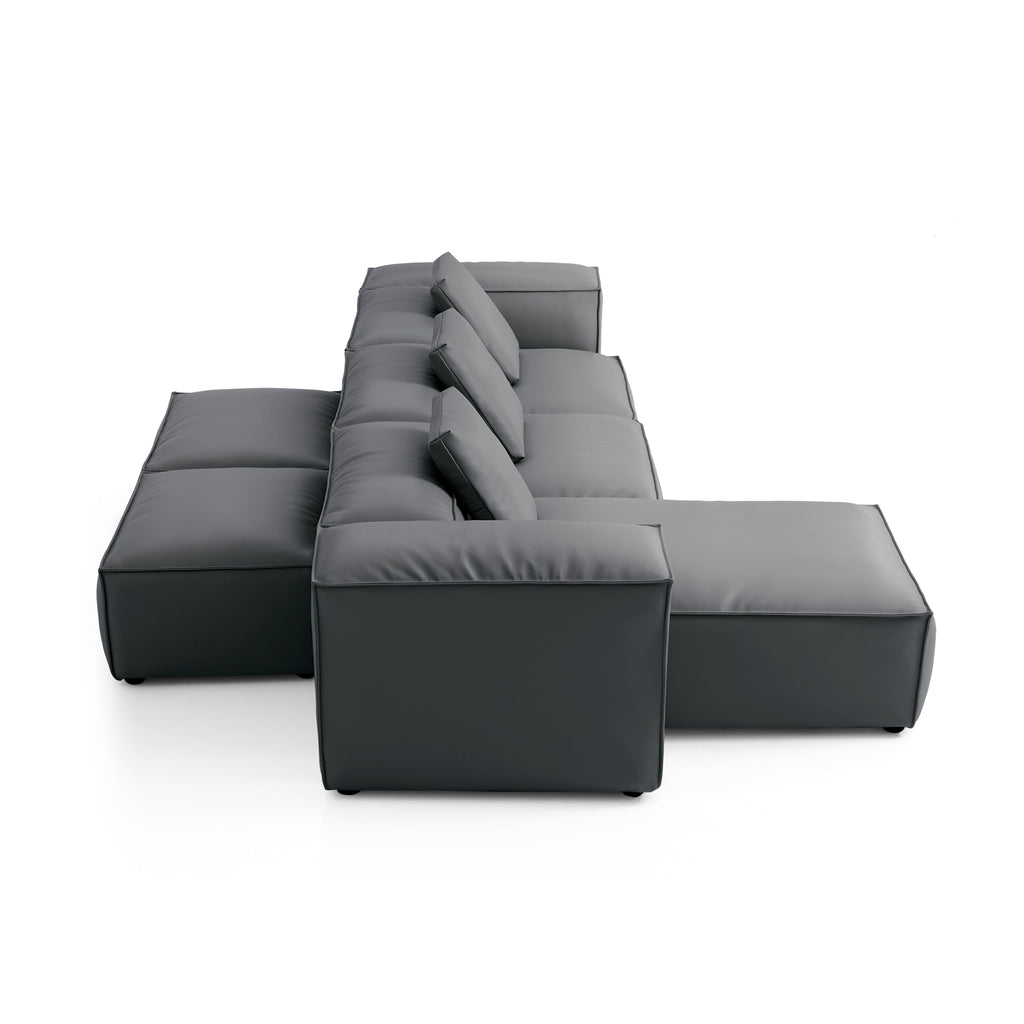 Cube Modular Beige Genuine Leather Double-Sided Sectional