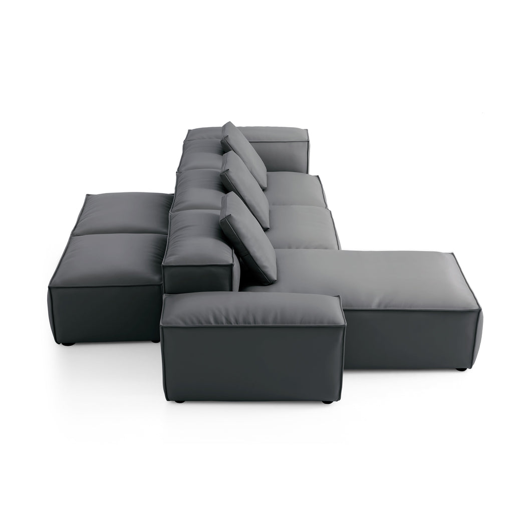 Cube Modular Black Genuine Leather Double-Sided Sectional