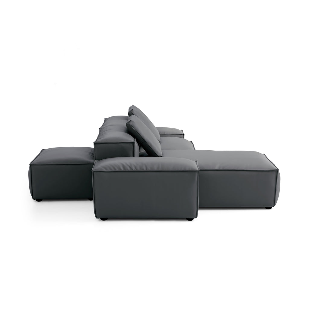 Cube Modular Beige Genuine Leather Double-Sided Sectional
