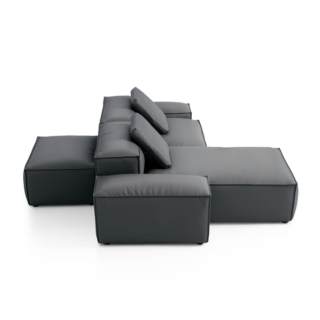 Cube Modular Black Genuine Leather Double-Sided Sectional