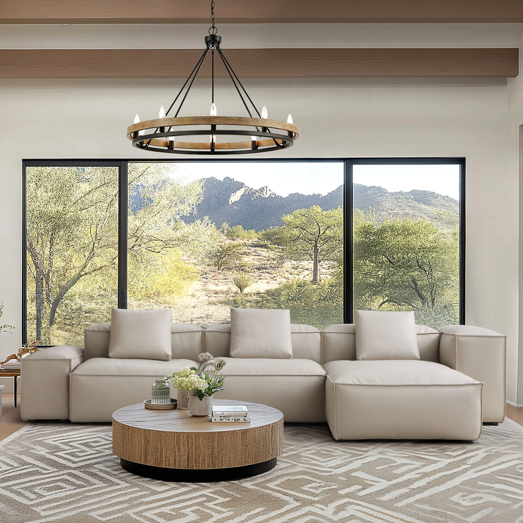 Cube Modular Beige Genuine Leather Sectional