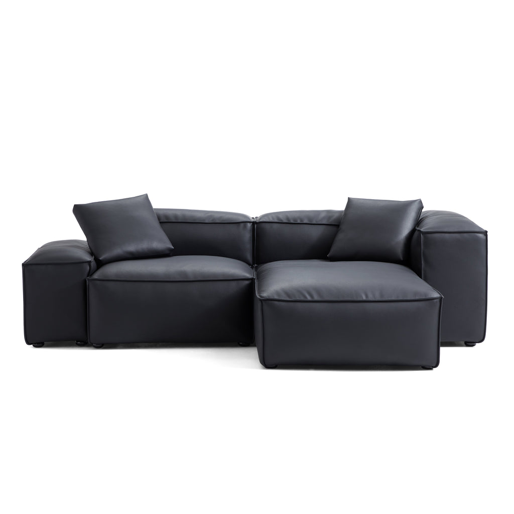 Cube Modular Black Genuine Leather Sectional