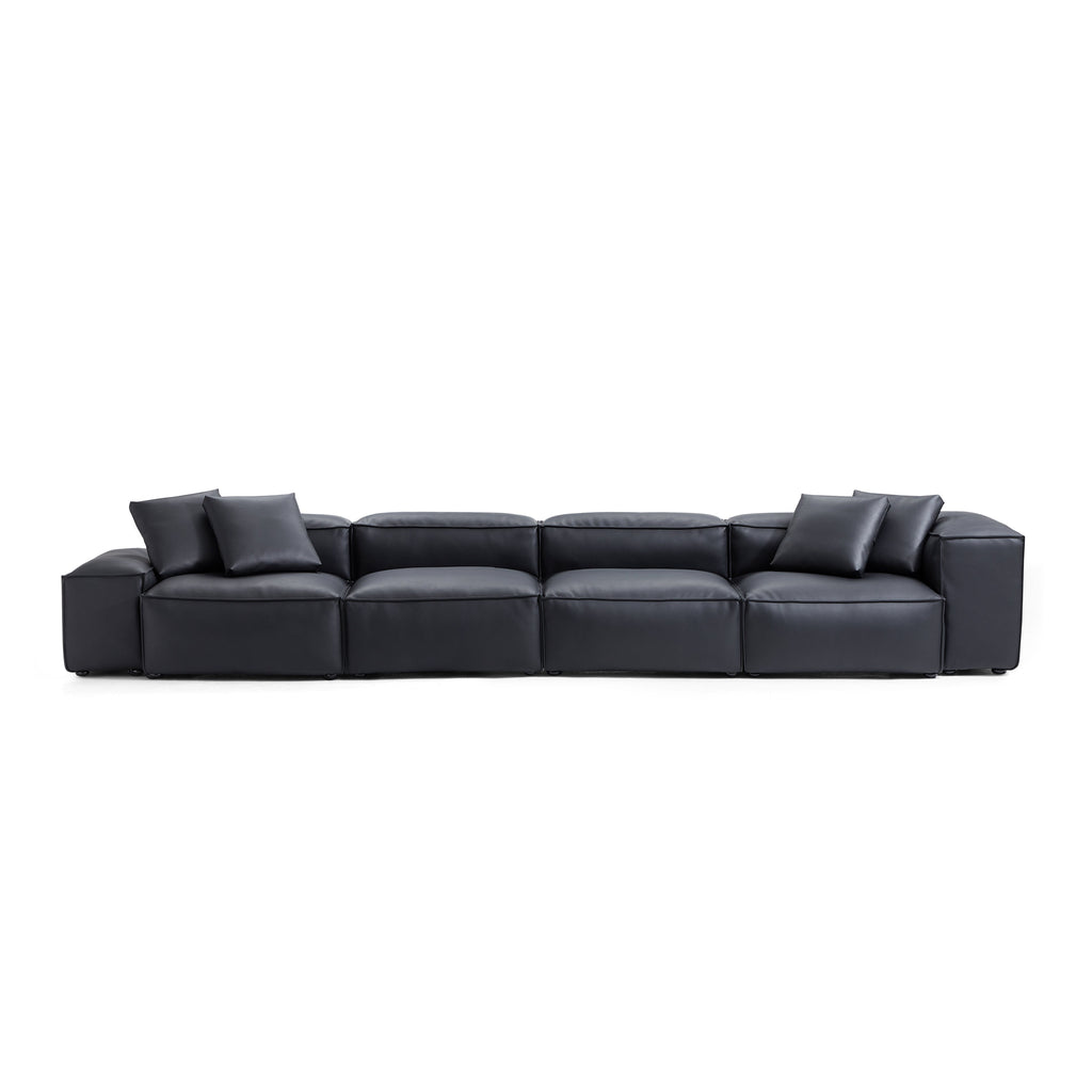 Cube Modular Black Genuine Leather Sofa