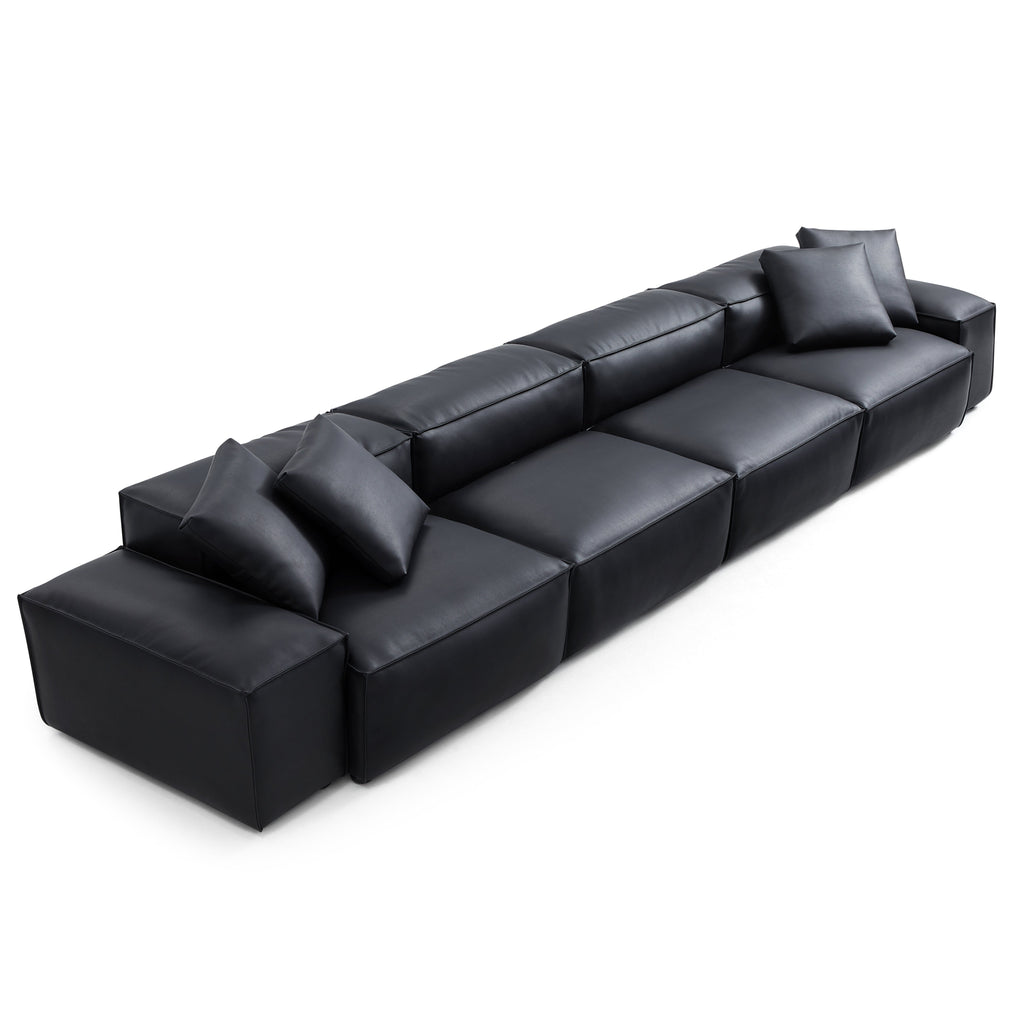Cube Modular Black Genuine Leather Sofa