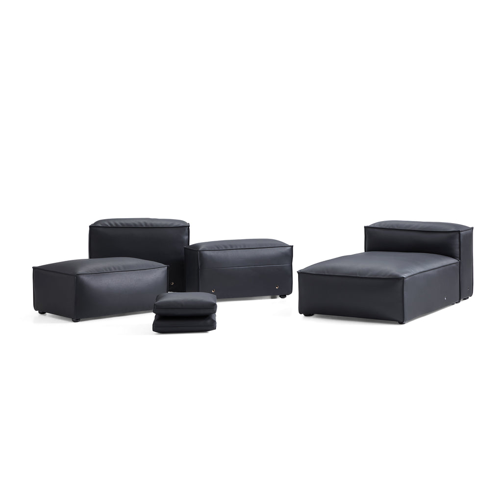 Cube Modular Black Genuine Leather Double-Sided Sectional
