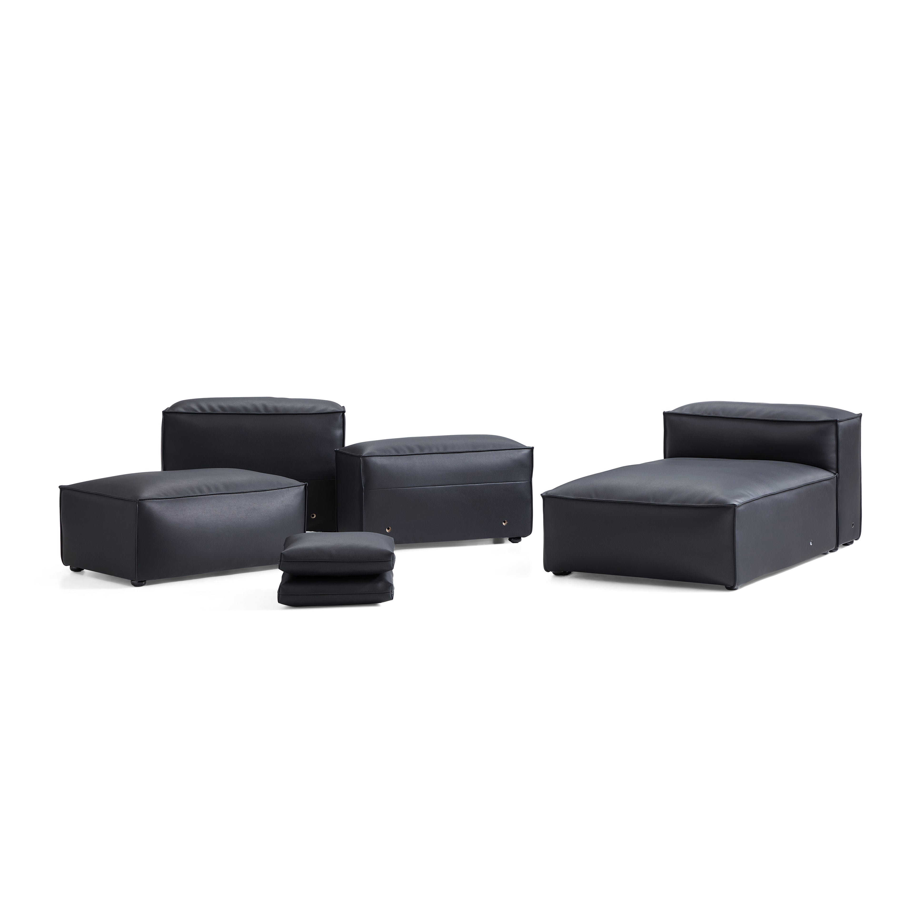 Cube Modular Black Genuine Leather Double-Sided Sectional